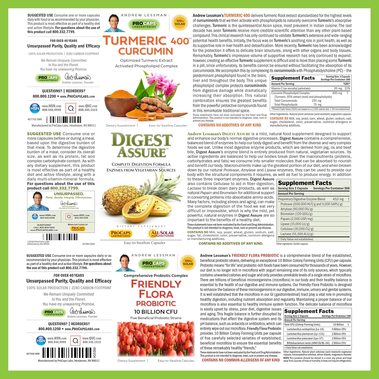 Andrew Lessman Digestive Bundle - Turmeric 400, Digest Assure, Ultimate Friendly Flora - 30 Capsules Each to Support Healthy Digestion
