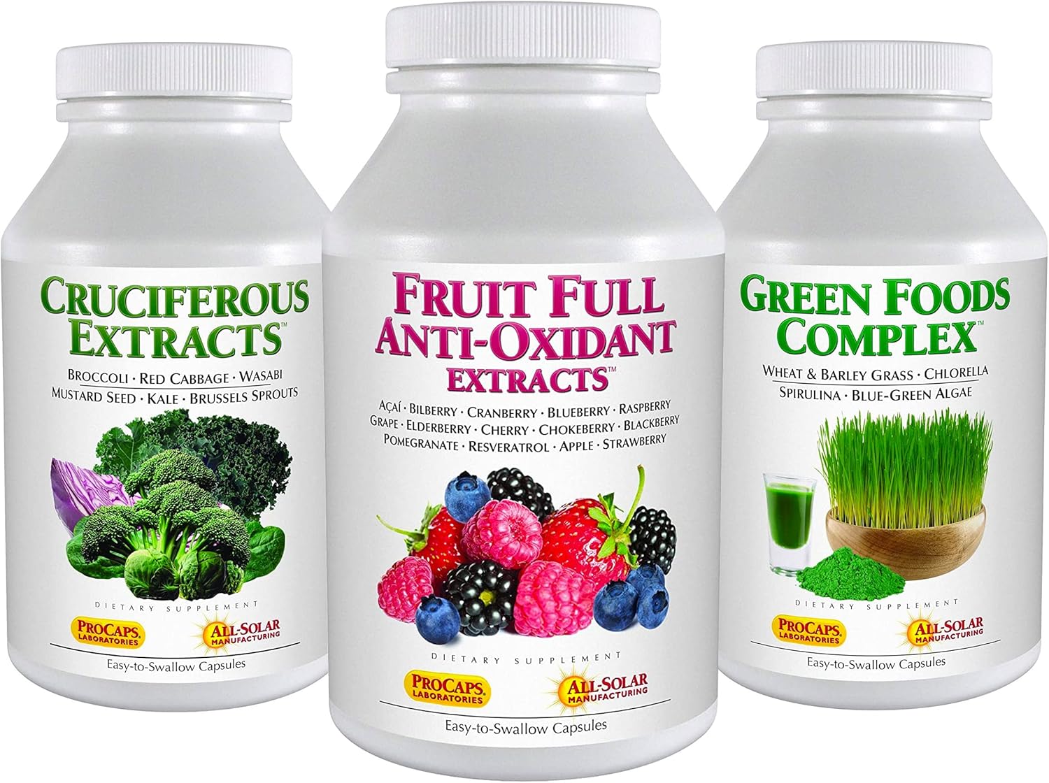Andrew Lessman Healthy Foods Bundle - 180 Count Cruciferous Extracts, Fruit Full Anti-Oxidant Extracts, Green Foods Complex. Nutritional Benefits of 20+ Healthiest Foods.
