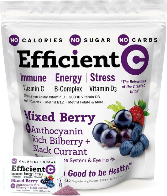 ANDREW LESSMAN Mixed Berry Vitamin C Drink Packets - Immune, Energy, Stress & Eye Health Support - 180 Packets, Calorie-Free & Sugar-Free