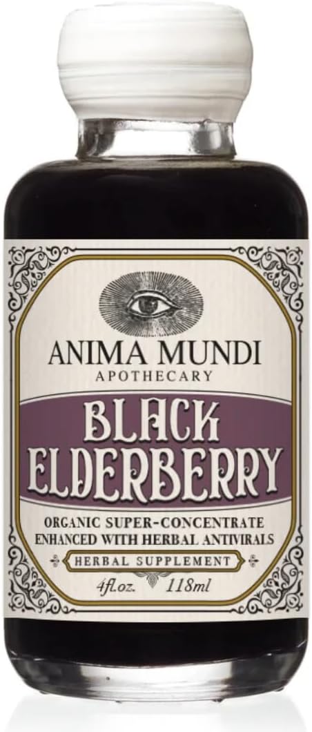 Anima Mundi Apothecary Elderberry Syrup with Mushrooms for Immune Health - Skullcap Baikal, Cordyceps, Reishi, Shiitake & Maitake - 4oz