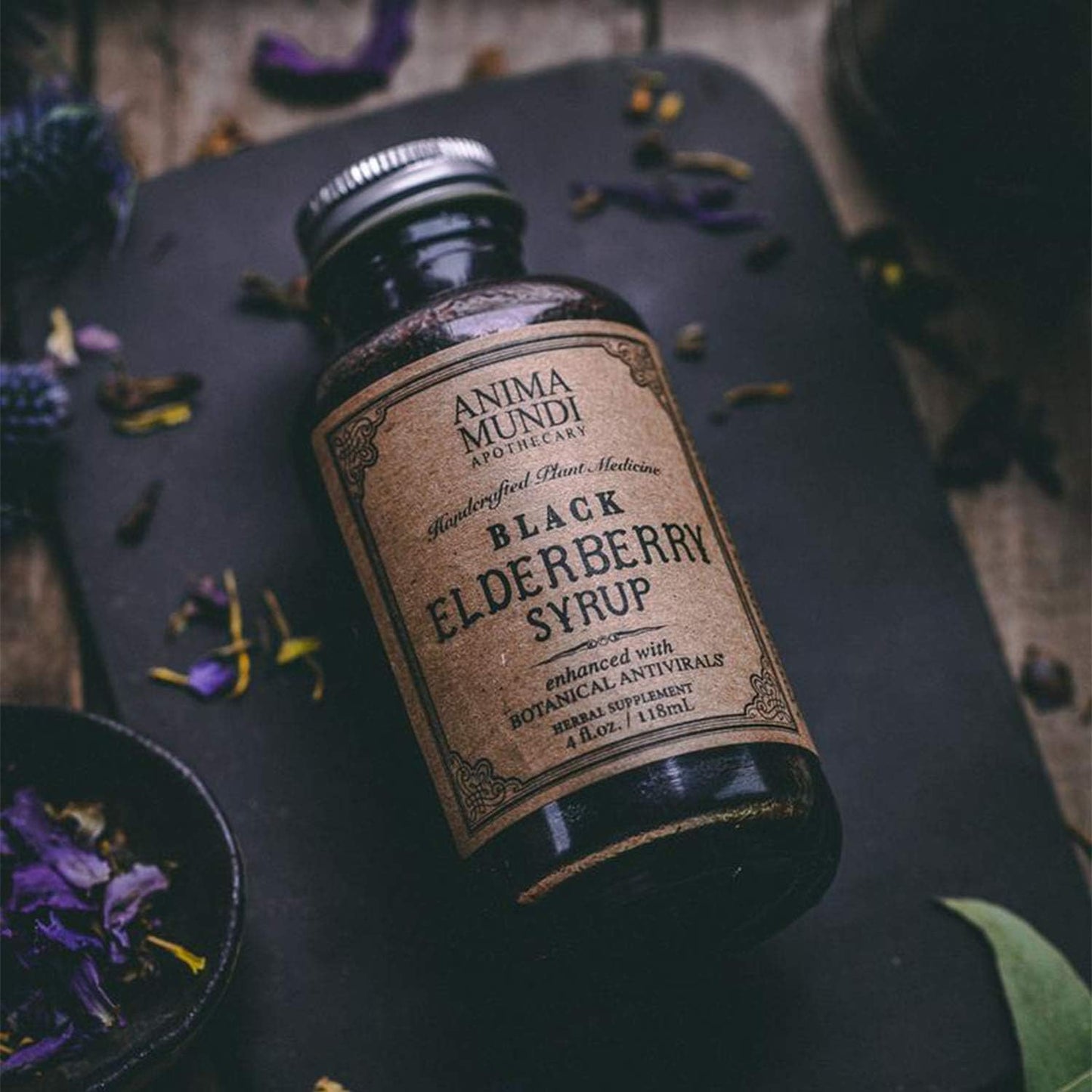 Anima Mundi Apothecary Elderberry Syrup with Mushrooms for Immune Health - Skullcap Baikal, Cordyceps, Reishi, Shiitake & Maitake - 4oz