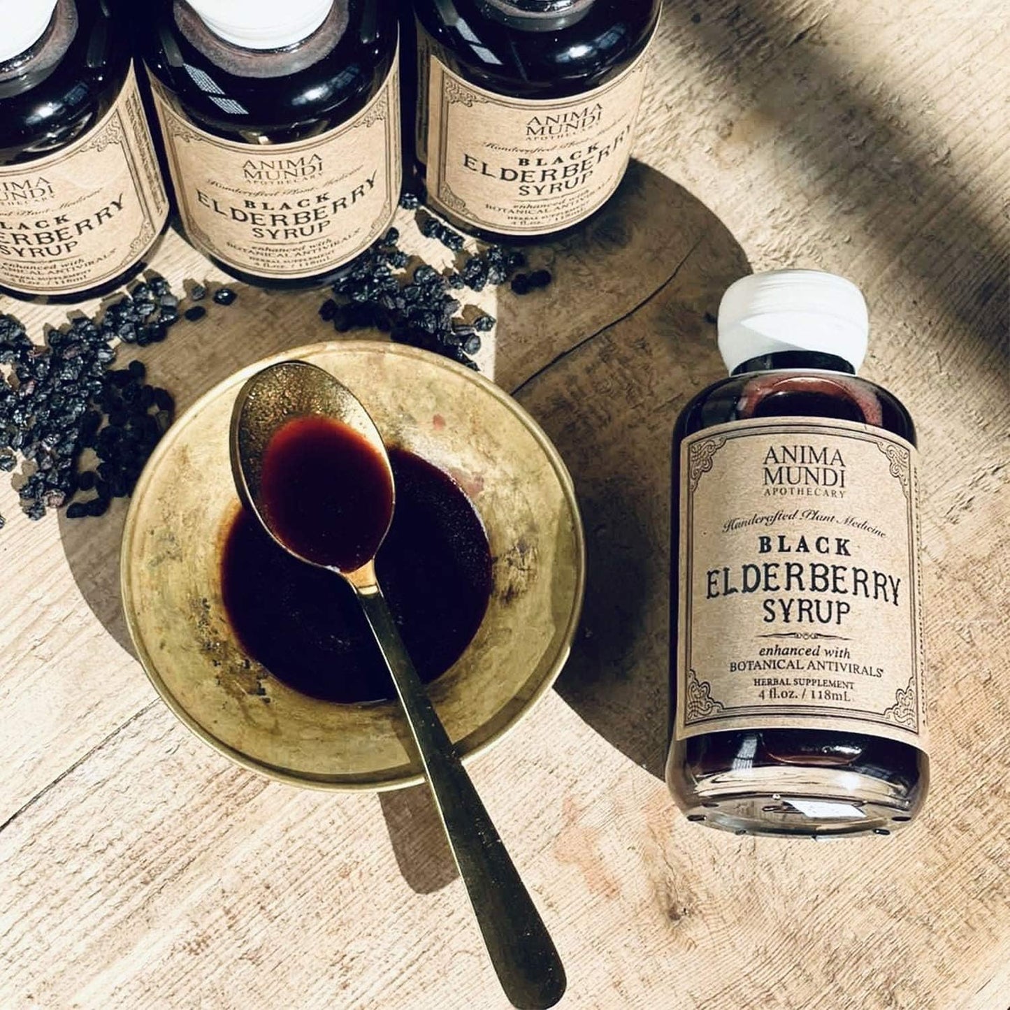 Anima Mundi Apothecary Elderberry Syrup with Mushrooms for Immune Health - Skullcap Baikal, Cordyceps, Reishi, Shiitake & Maitake - 4oz