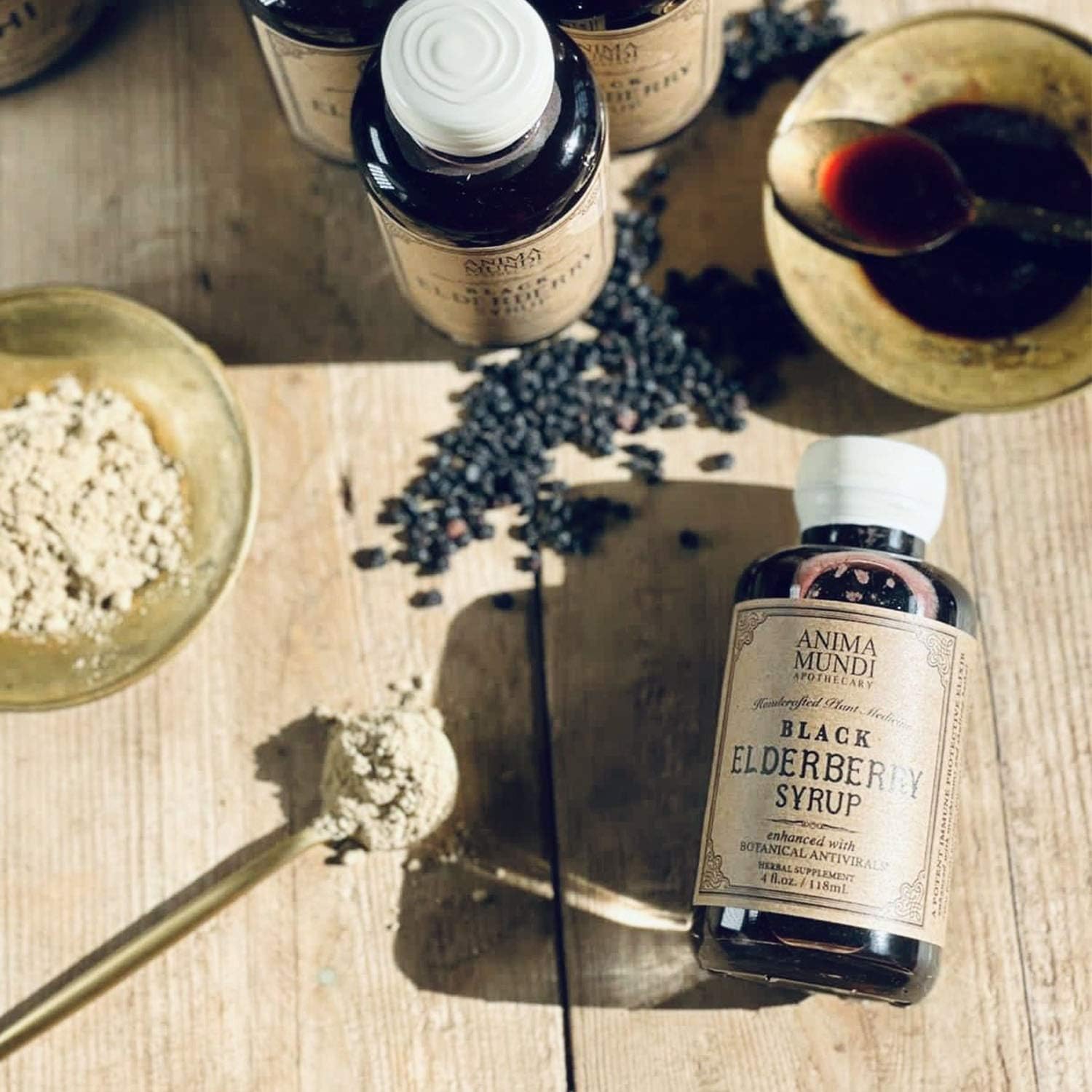 Anima Mundi Apothecary Elderberry Syrup with Mushrooms for Immune Health - Skullcap Baikal, Cordyceps, Reishi, Shiitake & Maitake - 4oz