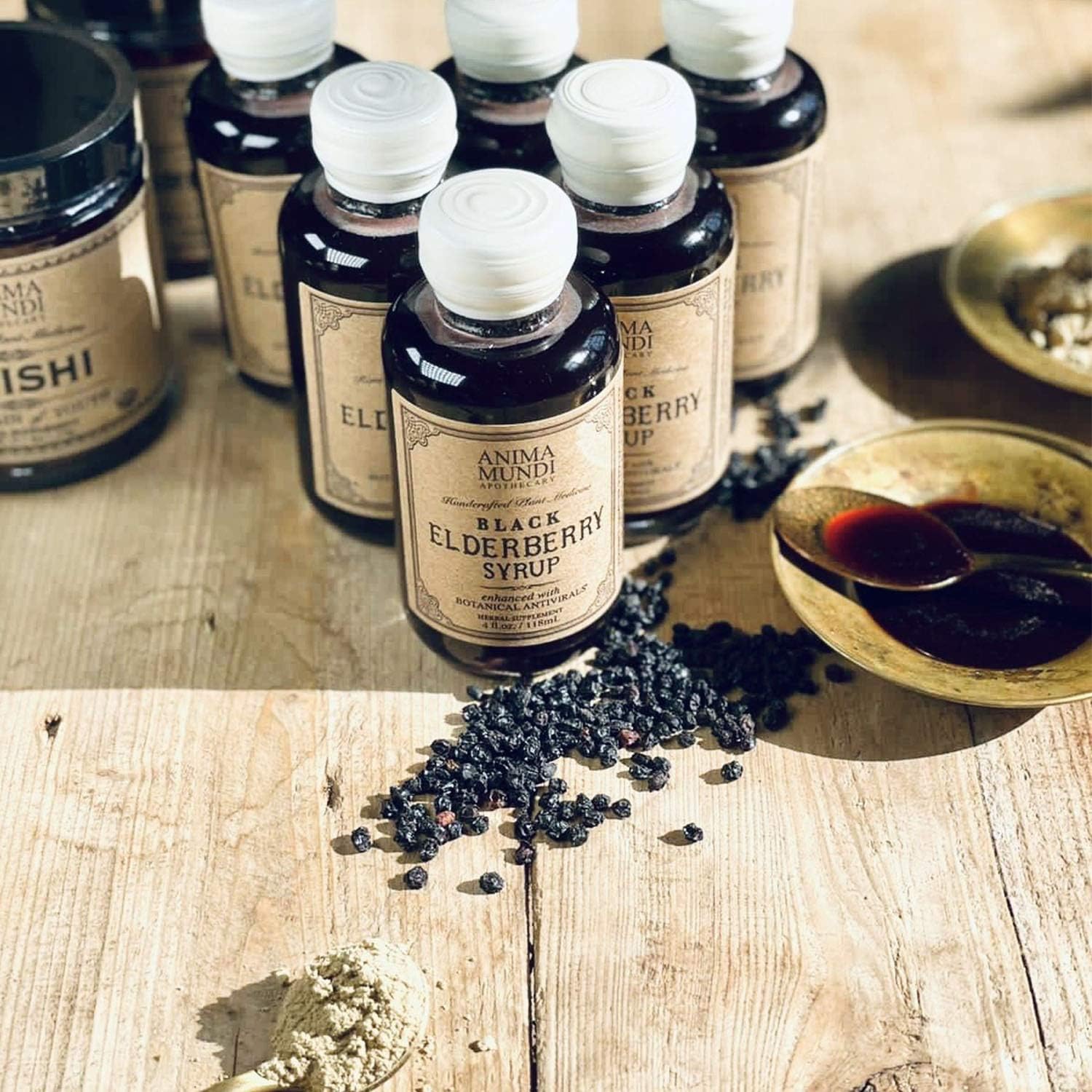 Anima Mundi Apothecary Elderberry Syrup with Mushrooms for Immune Health - Skullcap Baikal, Cordyceps, Reishi, Shiitake & Maitake - 4oz