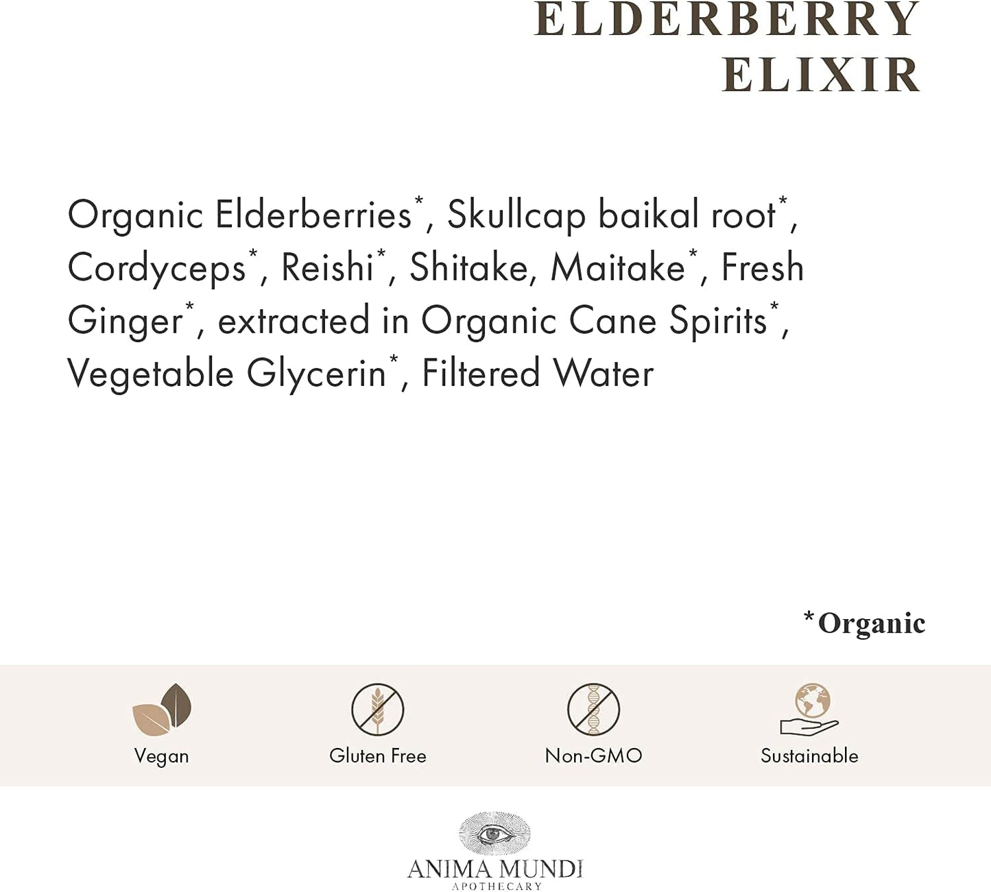 Anima Mundi Apothecary Elderberry Syrup with Mushrooms for Immune Health - Skullcap Baikal, Cordyceps, Reishi, Shiitake & Maitake - 4oz