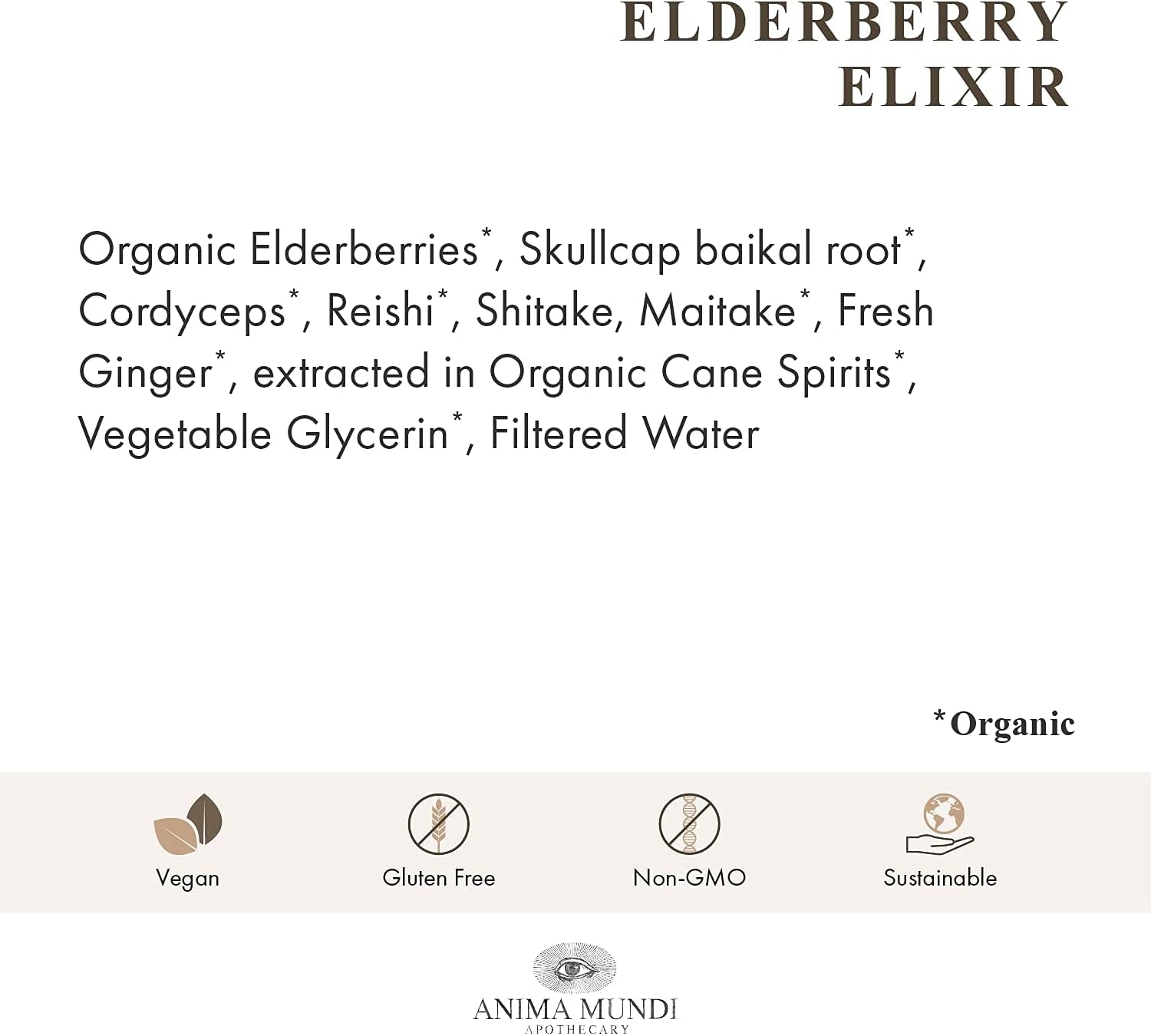 Anima Mundi Apothecary Elderberry Syrup with Mushrooms for Immune Health - Skullcap Baikal, Cordyceps, Reishi, Shiitake & Maitake - 4oz
