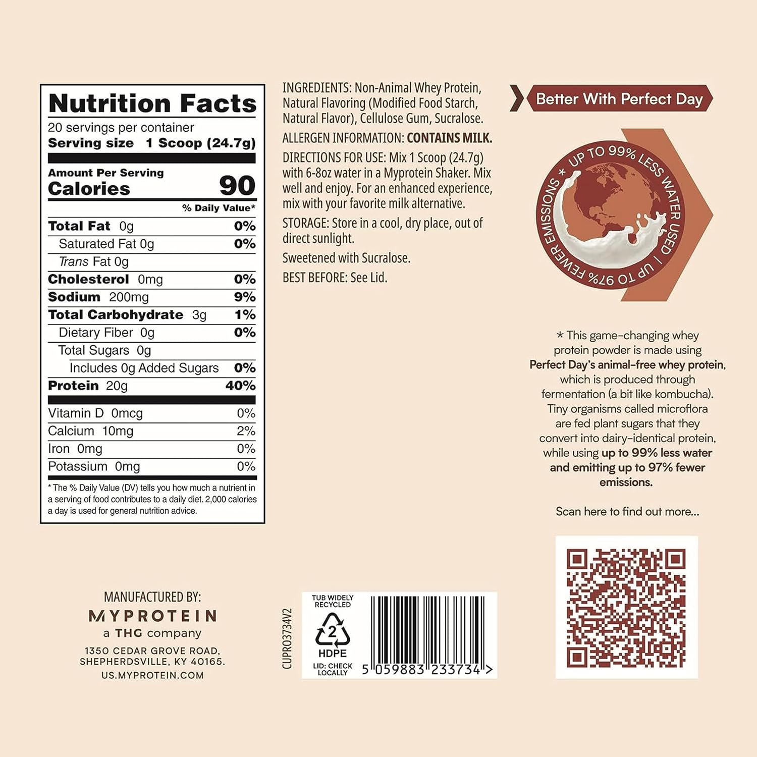 Animal-Free Cinnamon Cereal Protein Powder - 20g Protein & 4.7g BCAA - Muscle Strength & Recovery - Lactose & Sugar Free - 1.09 Lbs