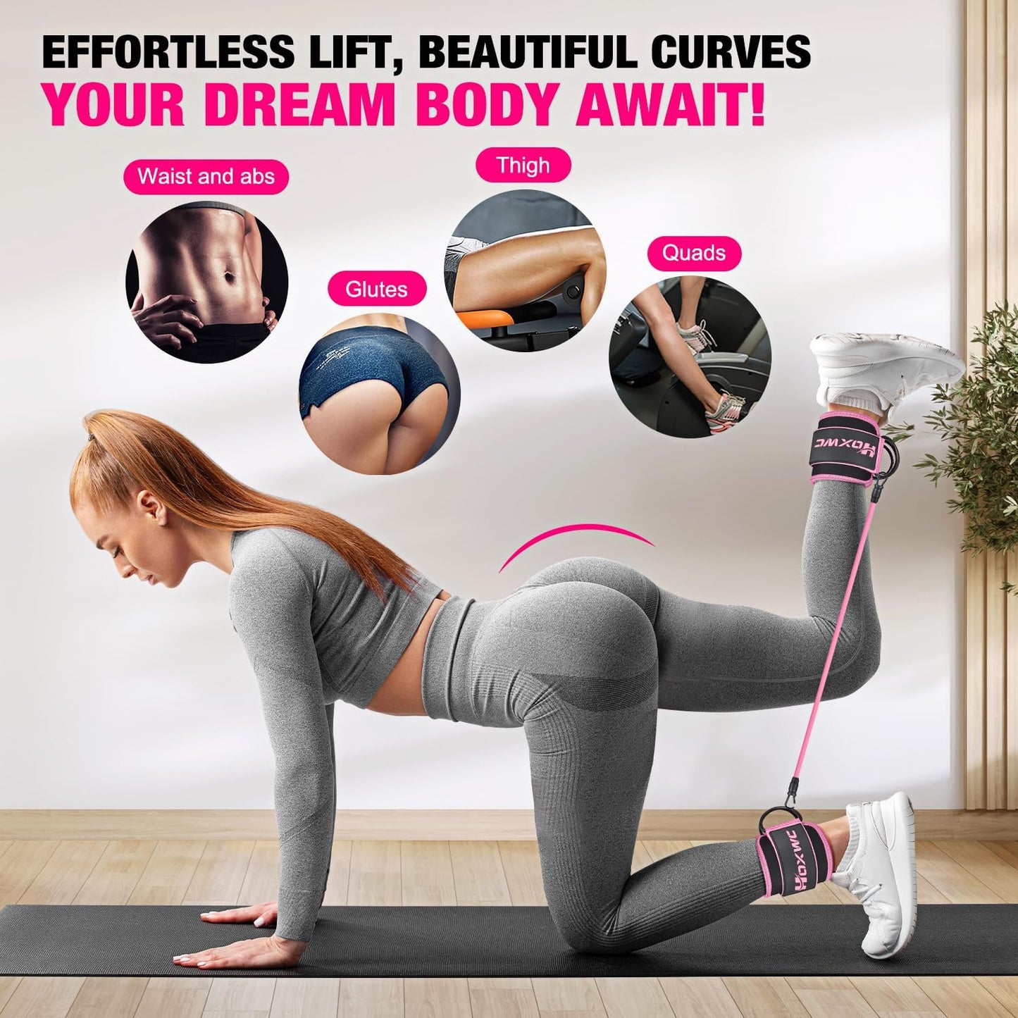 Ankle Resistance Bands with Cuffs for Leg & Hip Workout - Booty Exercise Equipment for Women