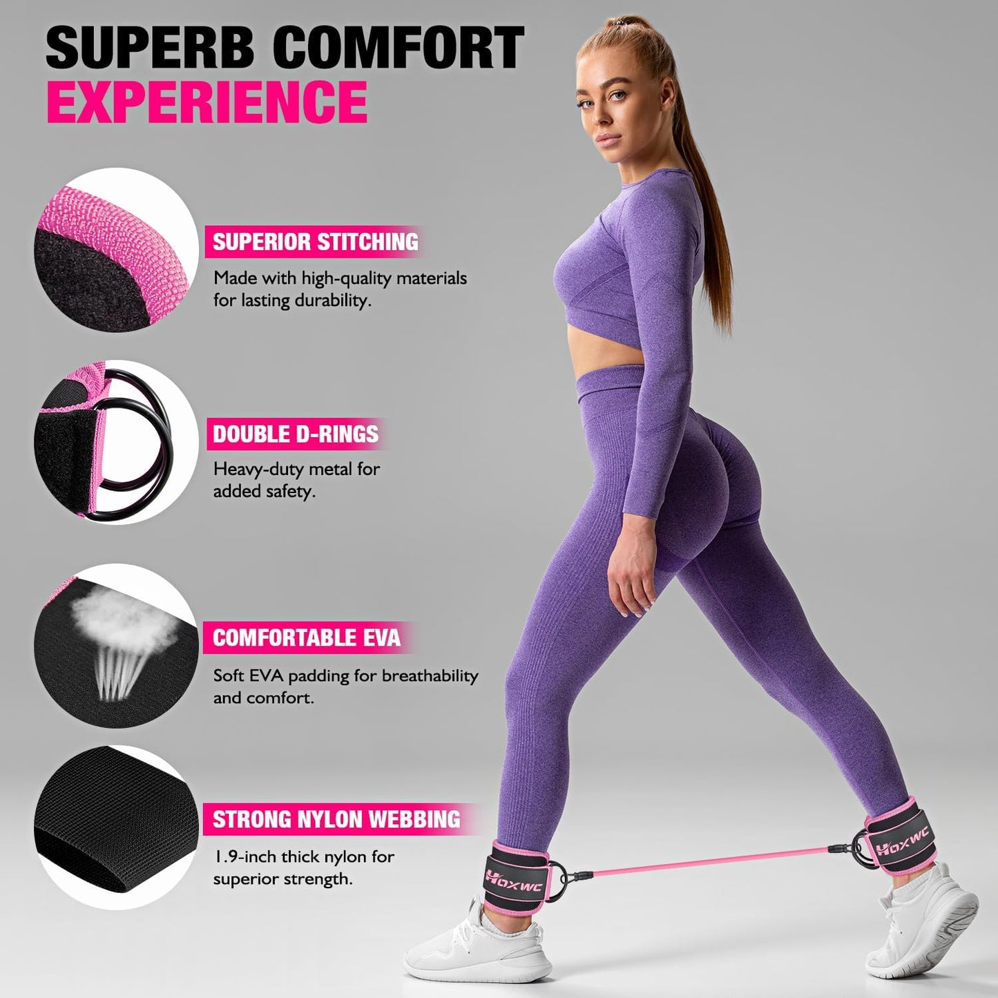 Ankle Resistance Bands with Cuffs for Leg & Hip Workout - Booty Exercise Equipment for Women