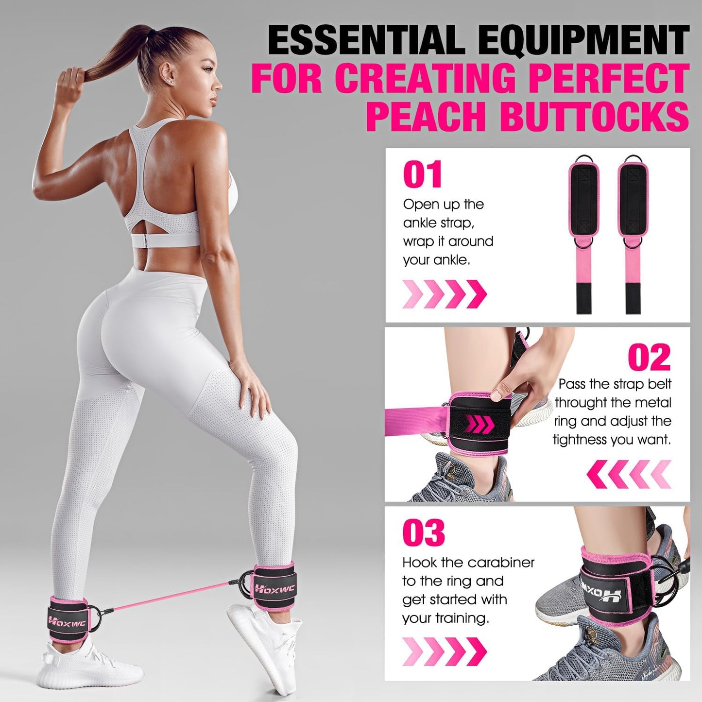 Ankle Resistance Bands with Cuffs for Leg & Hip Workout - Booty Exercise Equipment for Women