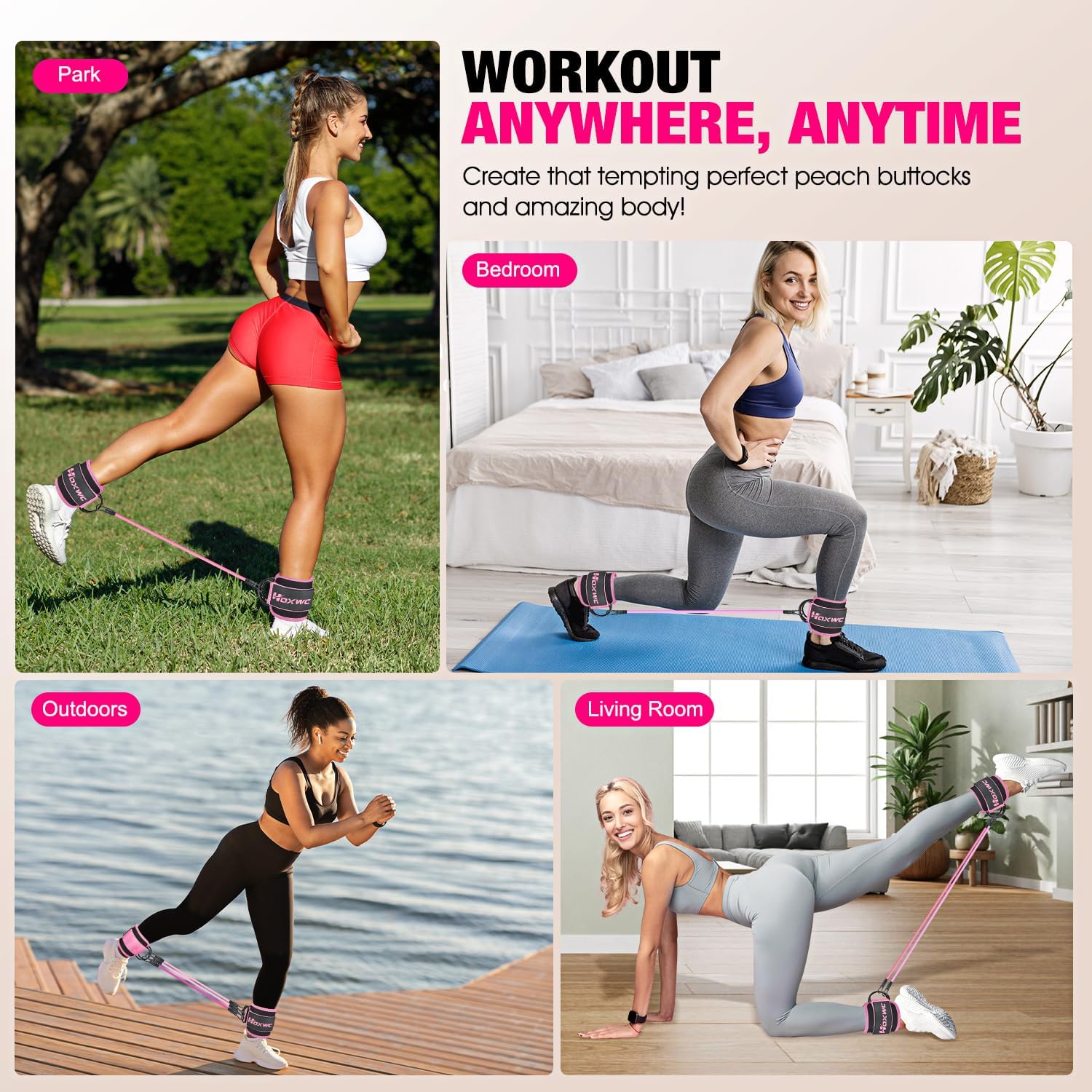 Ankle Resistance Bands with Cuffs for Leg & Hip Workout - Booty Exercise Equipment for Women