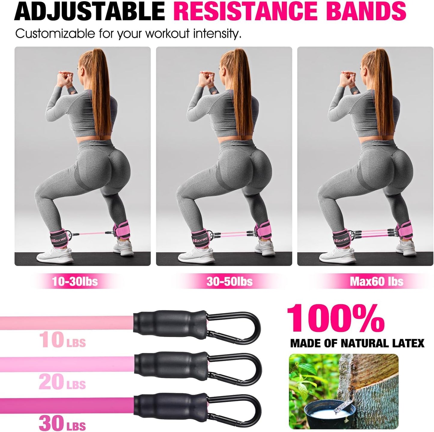 Ankle Resistance Bands with Cuffs for Leg & Hip Workout - Booty Exercise Equipment for Women