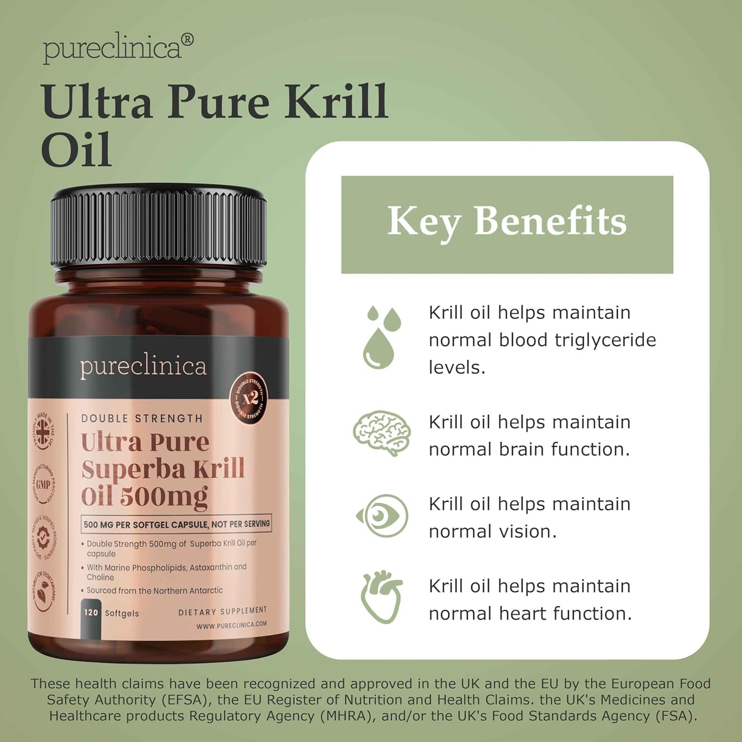 Antarctic Sourced Ultra Pure Superba Krill Oil Capsules - Rich in Astaxanthin, Omega 3, and Vitamin D - 500mg x 120