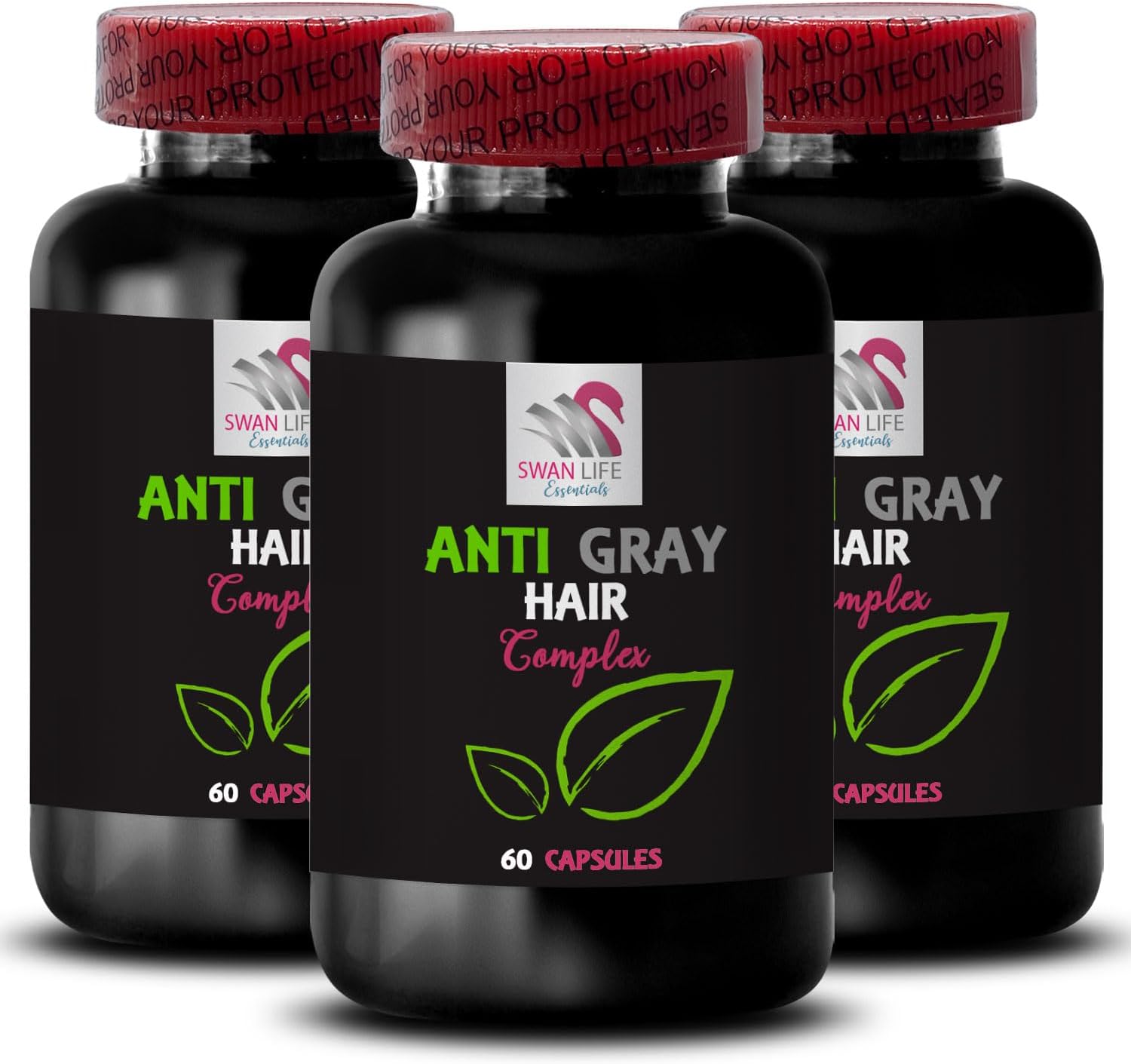 Anti Gray Hair Complex - Gray Hair Reversal & Color Vitality Supplement - 3 Bottles, 180 Capsules