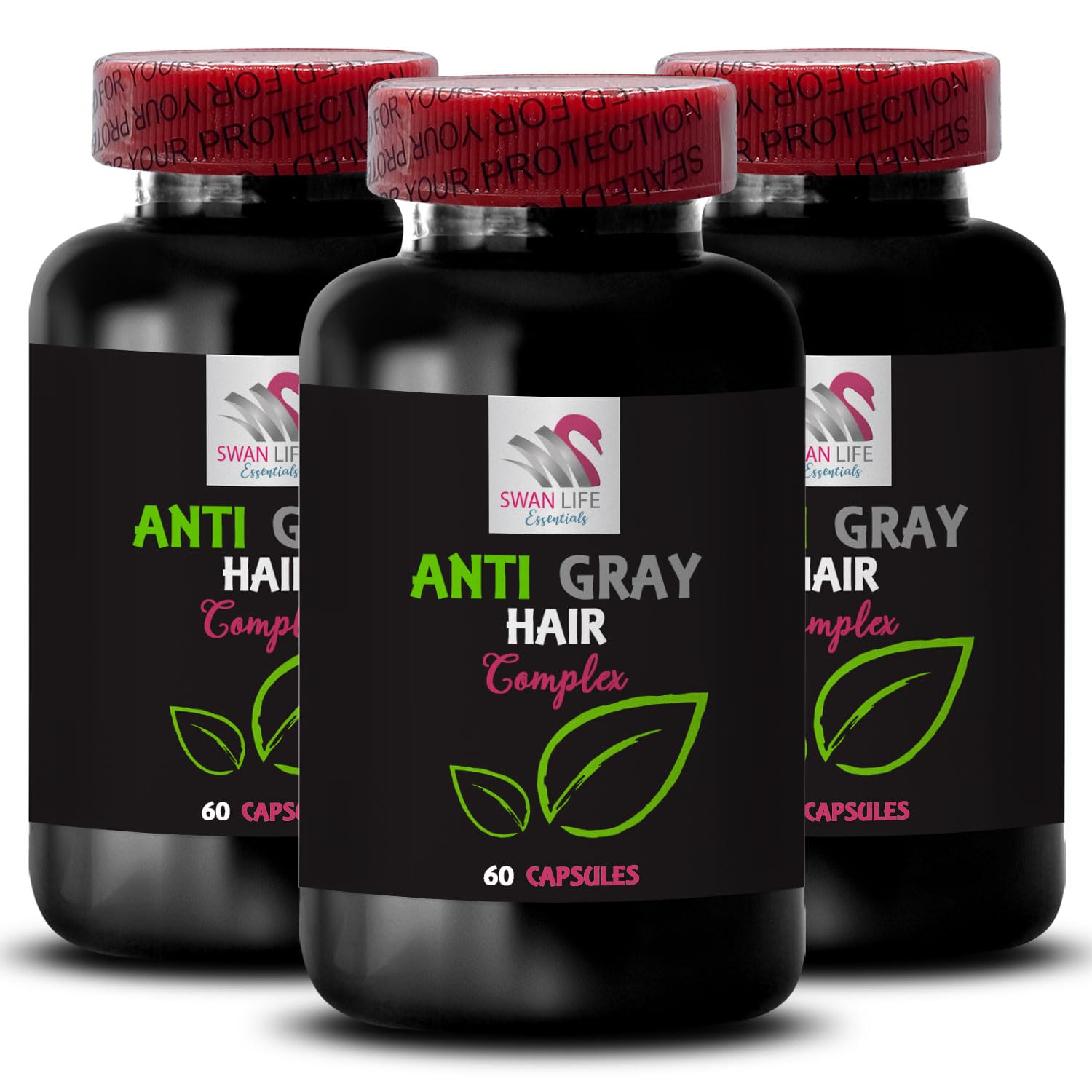 Anti Gray Hair Complex - Hair Pigment Revival Capsules - Gray Hair Solution with Natural Tone Restoration - 3 Bottles, 180 Capsules