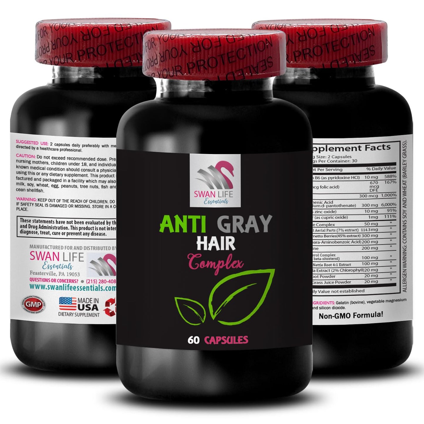 Anti Gray Hair Complex - Hair Pigment Revival Capsules - Gray Hair Solution with Natural Tone Restoration - 3 Bottles, 180 Capsules