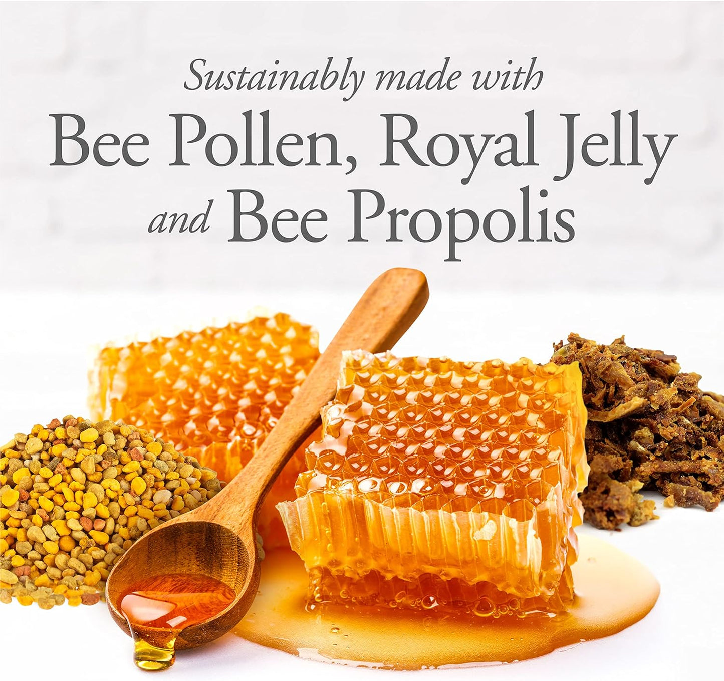 Antioxidant Immune Support Capsules with Bee Pollen, Royal Jelly, Propolis - Total Hive Trio Supplement with Natural Honey Mix - 120 Veg Caps, 30-60 Servings