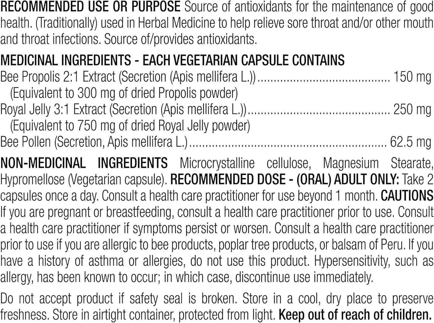 Antioxidant Immune Support Capsules with Bee Pollen, Royal Jelly, Propolis - Total Hive Trio Supplement with Natural Honey Mix - 120 Veg Caps, 30-60 Servings