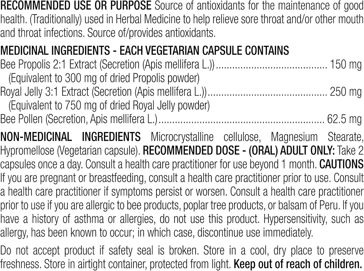 Antioxidant Immune Support Capsules with Bee Pollen, Royal Jelly, Propolis - Total Hive Trio Supplement with Natural Honey Mix - 120 Veg Caps, 30-60 Servings