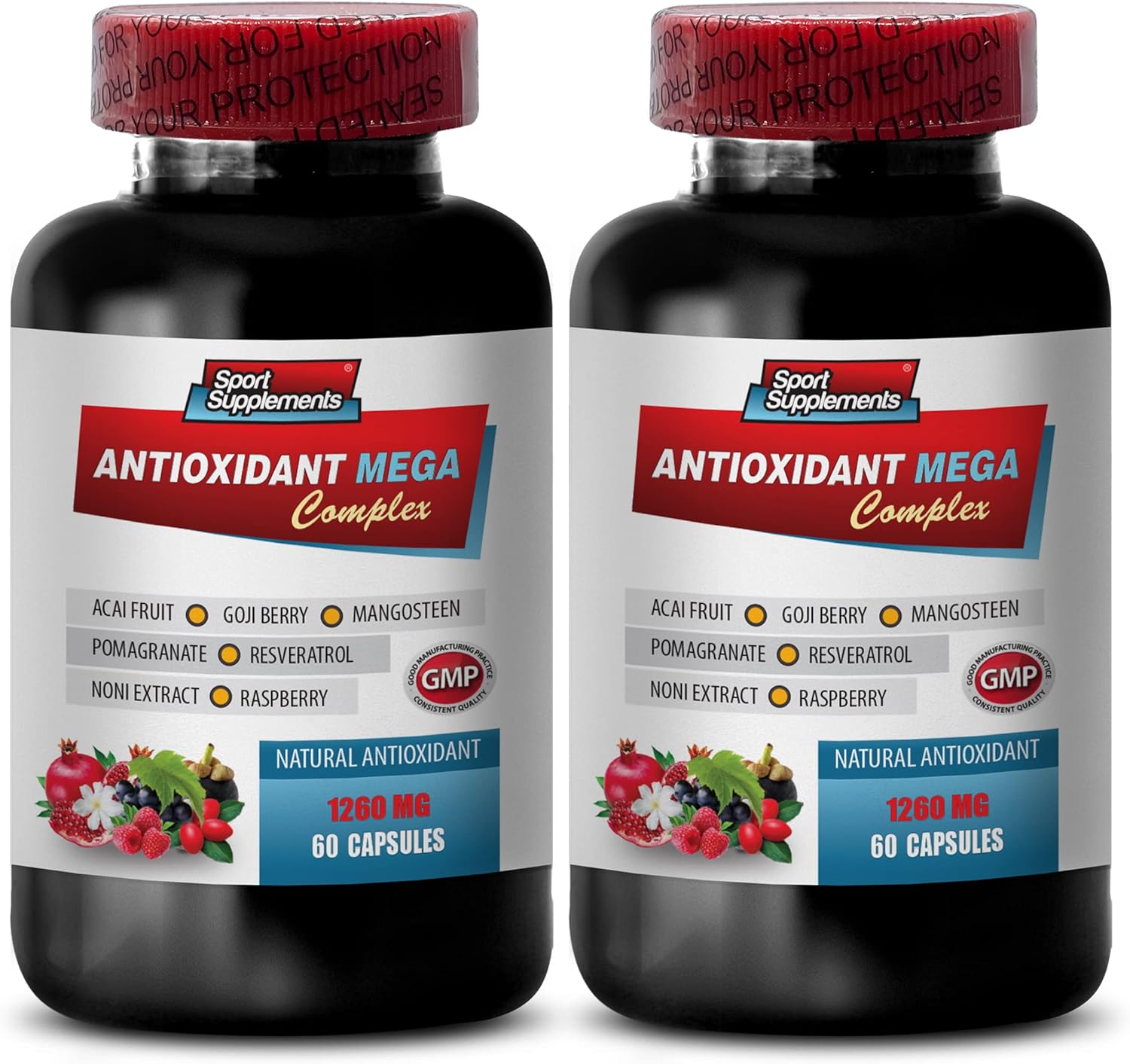 Antioxidant Mega Complex Supplement - 1440mg Resveratrol, Acai, Goji, Pomegranate, Mangosteen - 2B 120 Capsules