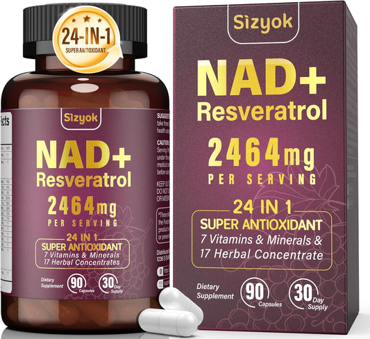 Antioxidant Rich Liposomal NAD+ Resveratrol Supplement for Energy, Focus, and Anti-Aging - 84 Capsules