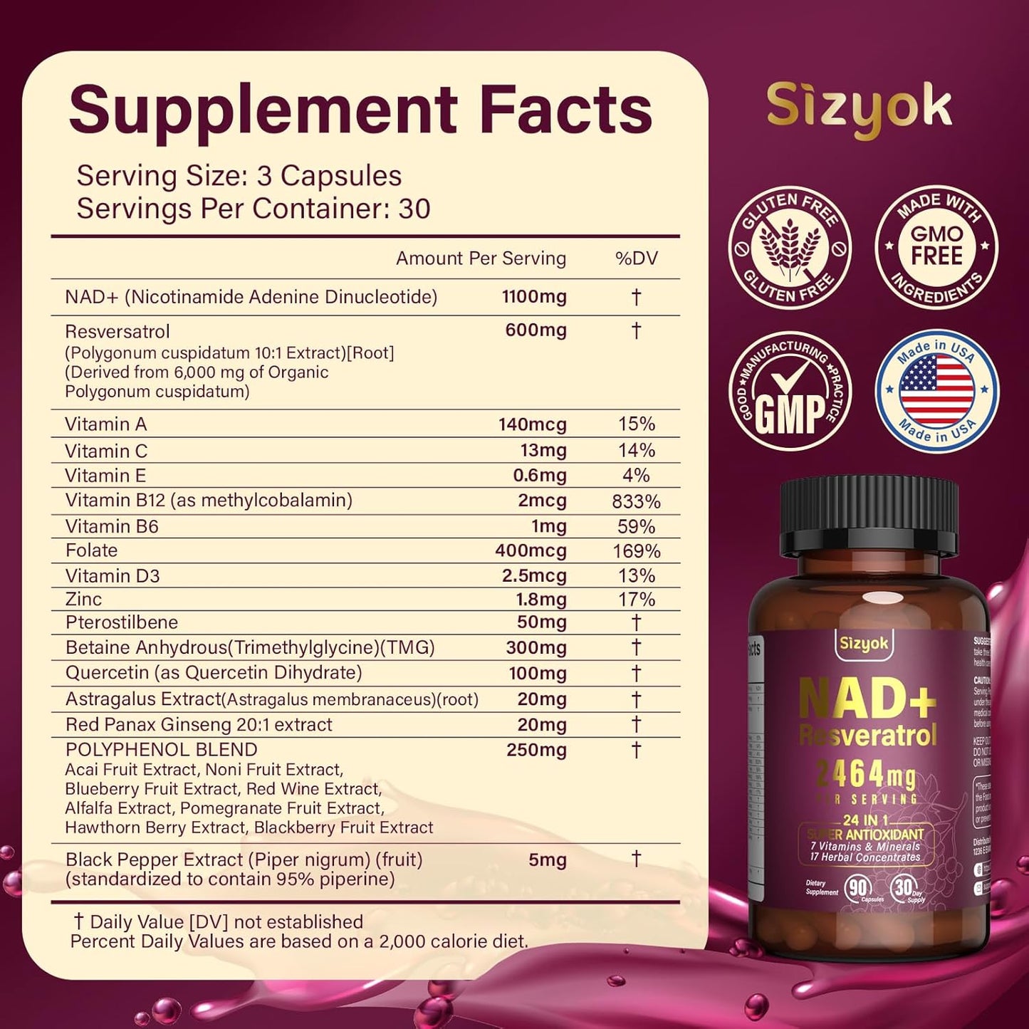 Antioxidant Rich Liposomal NAD+ Resveratrol Supplement for Energy, Focus, and Anti-Aging - 84 Capsules