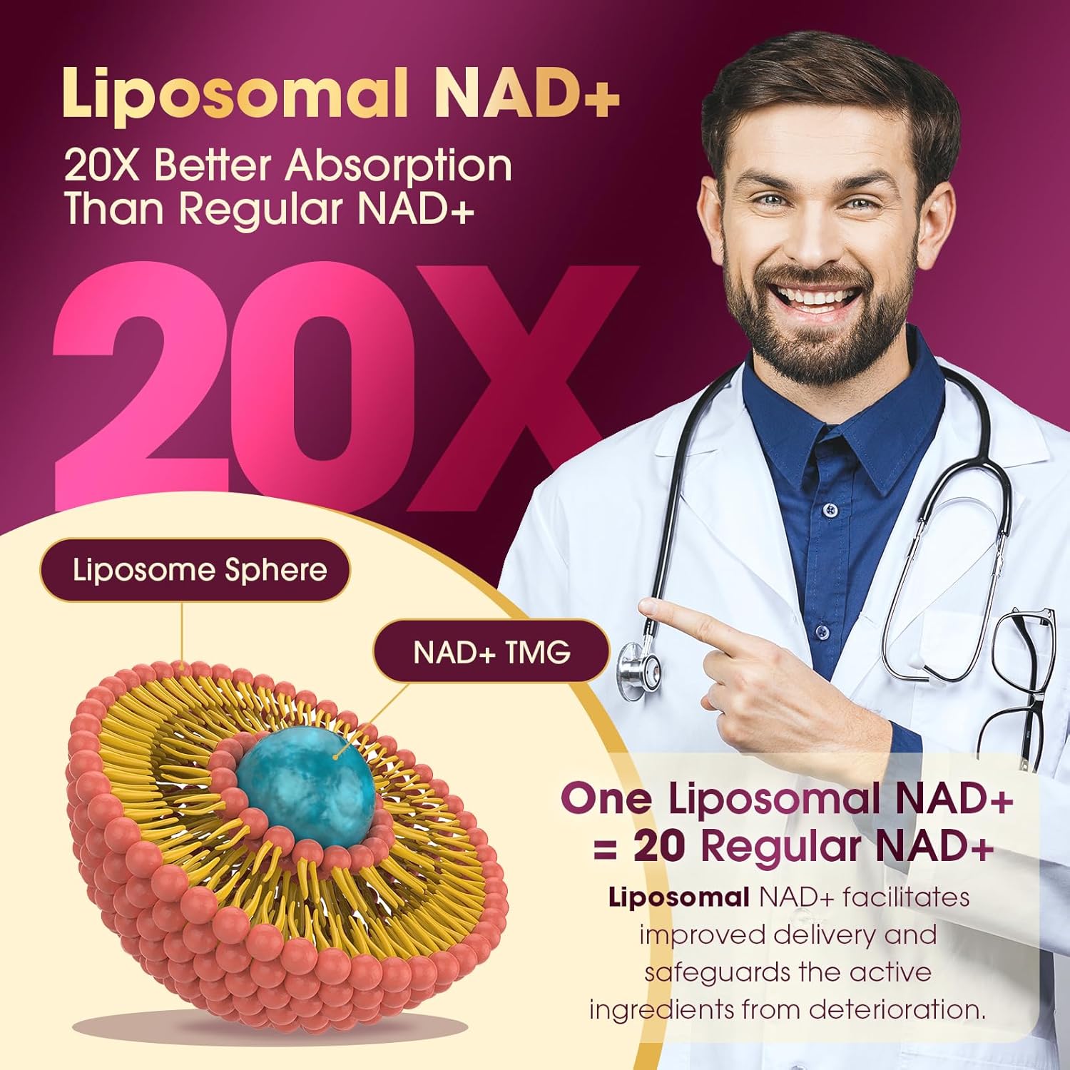 Antioxidant Rich Liposomal NAD+ Resveratrol Supplement for Energy, Focus, and Anti-Aging - 84 Capsules