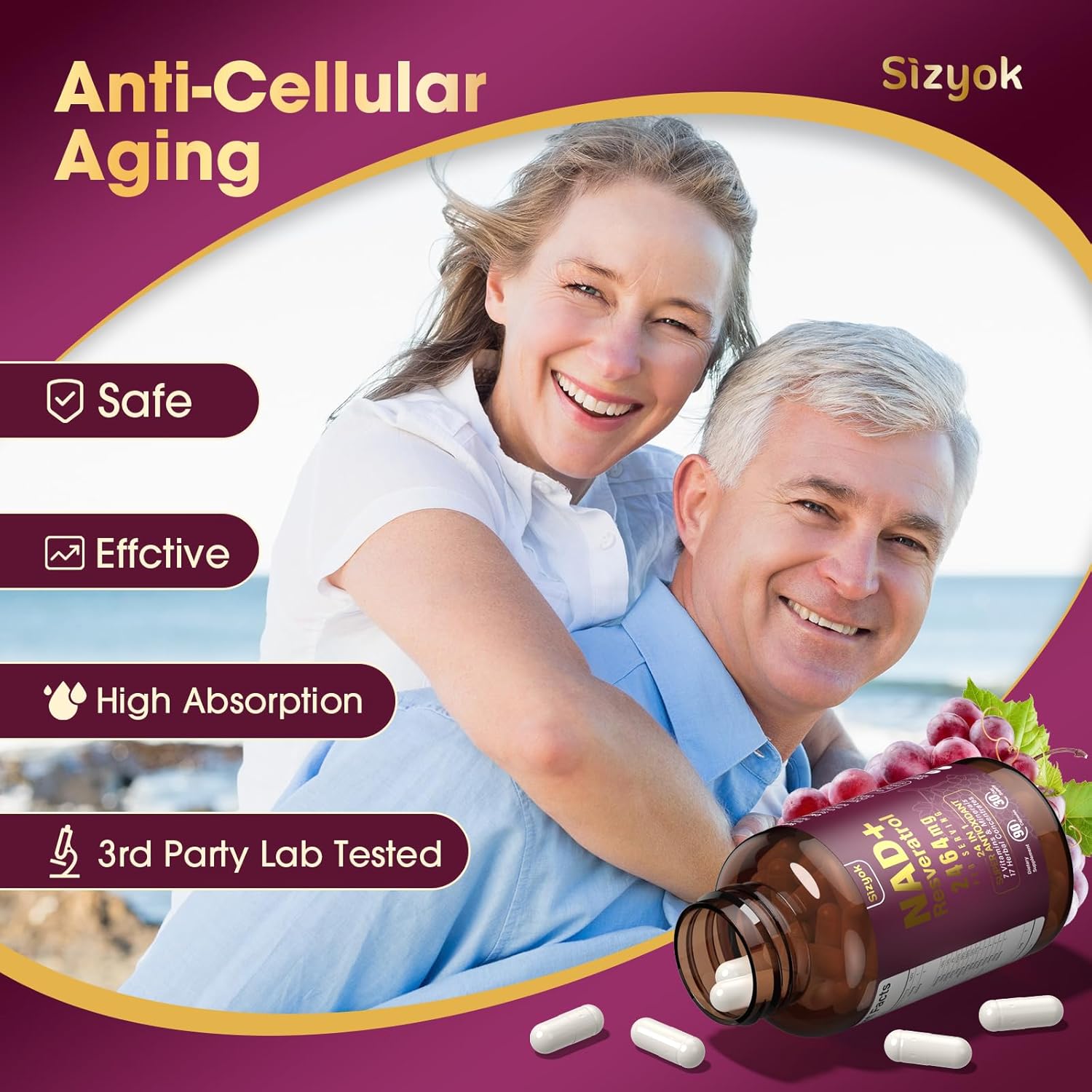 Antioxidant Rich Liposomal NAD+ Resveratrol Supplement for Energy, Focus, and Anti-Aging - 84 Capsules