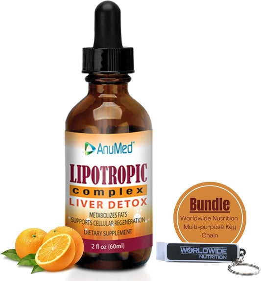 Anumed Lipotropic Complex Bundle: Folic Acid, Vitamin B12, B6 - Non GMO, Gluten Free - 2oz Drops with Key Chain