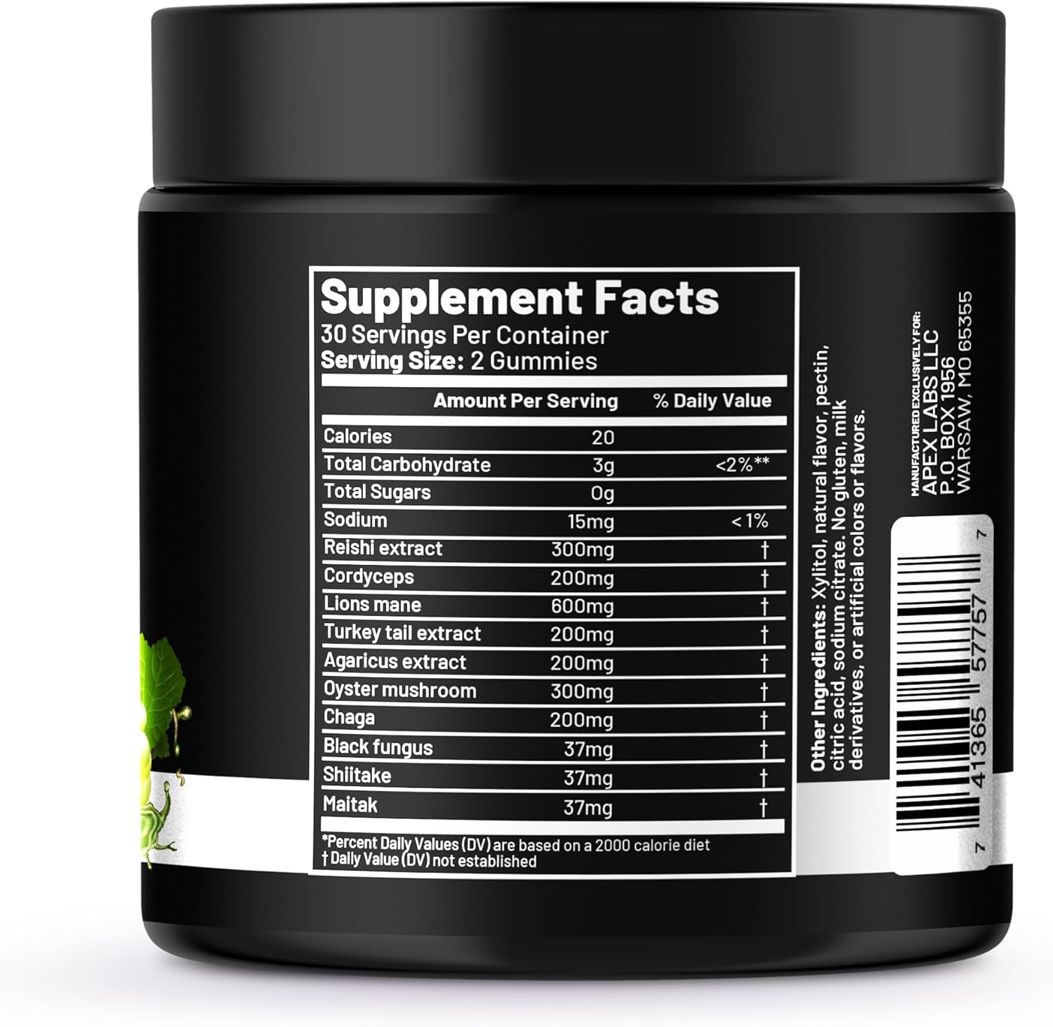 Apex Labs Mushroom Gummies 10-in-1 Blend | Lions Mane, Turkey Tail, Reishi, Chaga, Cordyceps, Maitake | Cognitive, Immune, Energy Support 60ct