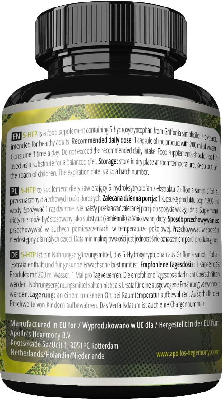 Apollo's Hegemony 5-HTP Capsules - 150mg - 120 Vegan Capsules - Griffonia simplicifolia Seed Extract - Mood and Well-Being Support - 4 Month Supply