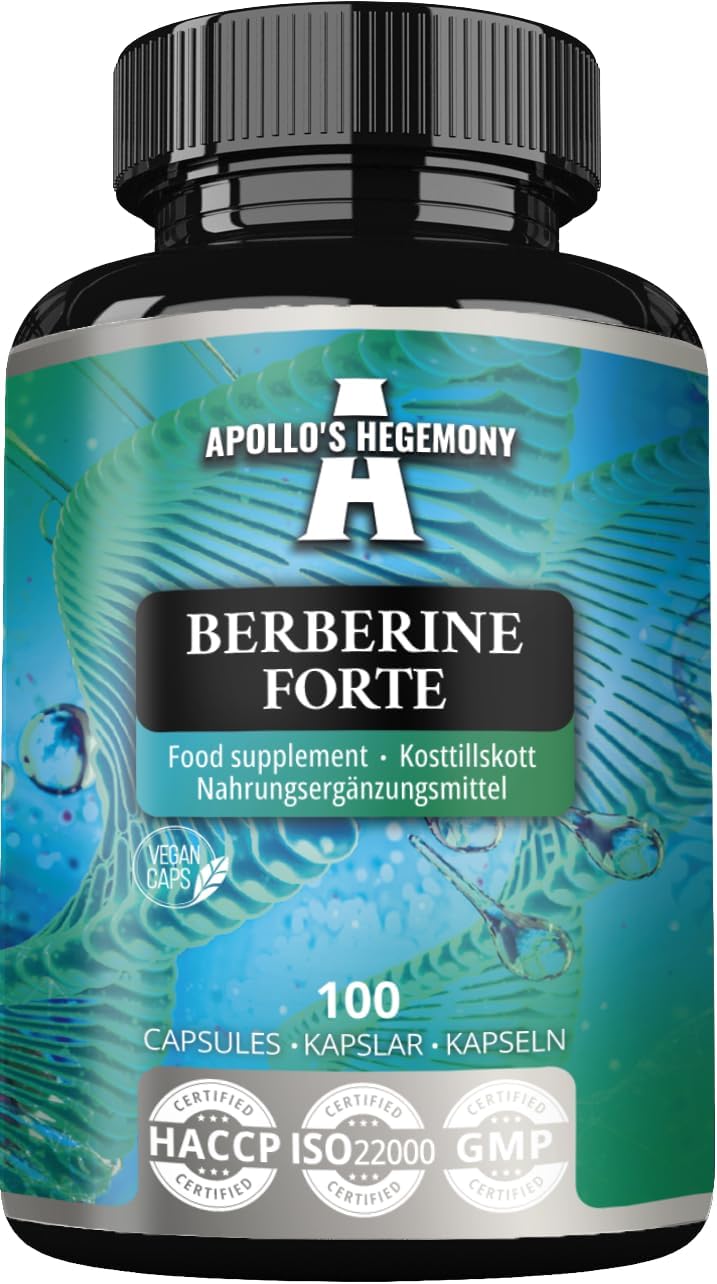 Apollo's Hegemony Berberine Capsules - 485mg - 100 Count - Vegan - Boost Metabolism and Energy - 3 Month Supply