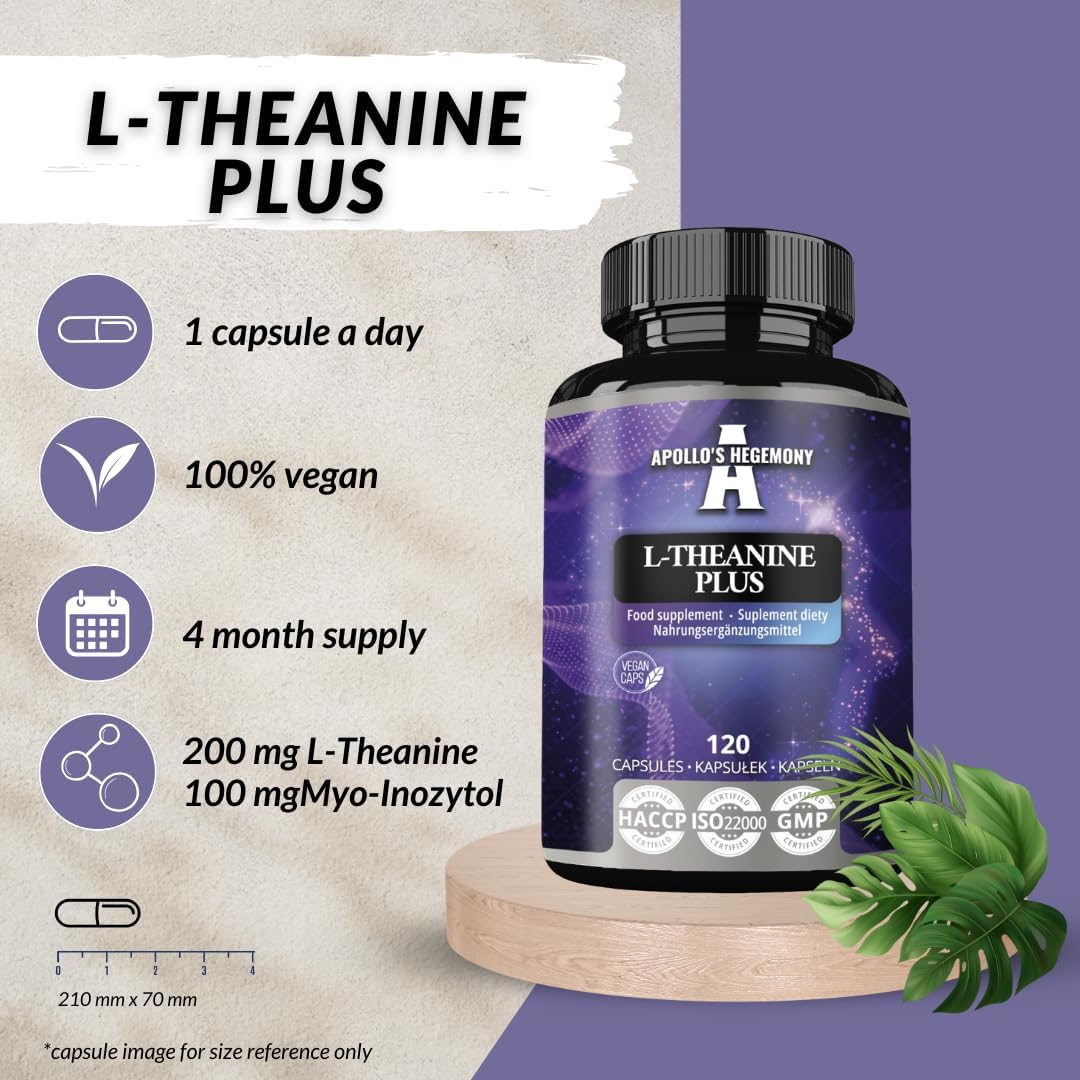 Apollo's Hegemony L-Theanine & Myo-Inositol Capsules - 300mg - 120 Vegan Capsules - 4 Month Supply - Mental Clarity & Stress Support
