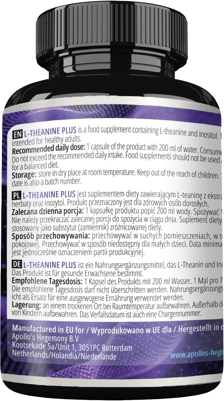 Apollo's Hegemony L-Theanine & Myo-Inositol Capsules - 300mg - 120 Vegan Capsules - 4 Month Supply - Mental Clarity & Stress Support