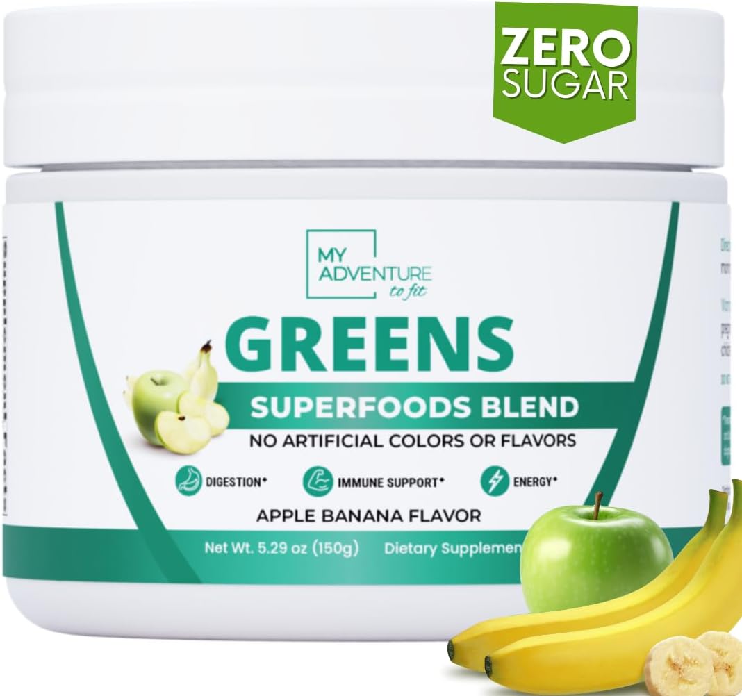 Apple Banana Flavored Green Superfood Powder for Digestion & Immune Support - Keto Friendly Greens Blend Supplement for Gut Health