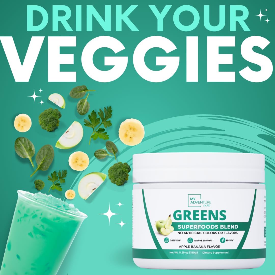 Apple Banana Flavored Green Superfood Powder for Digestion & Immune Support - Keto Friendly Greens Blend Supplement for Gut Health