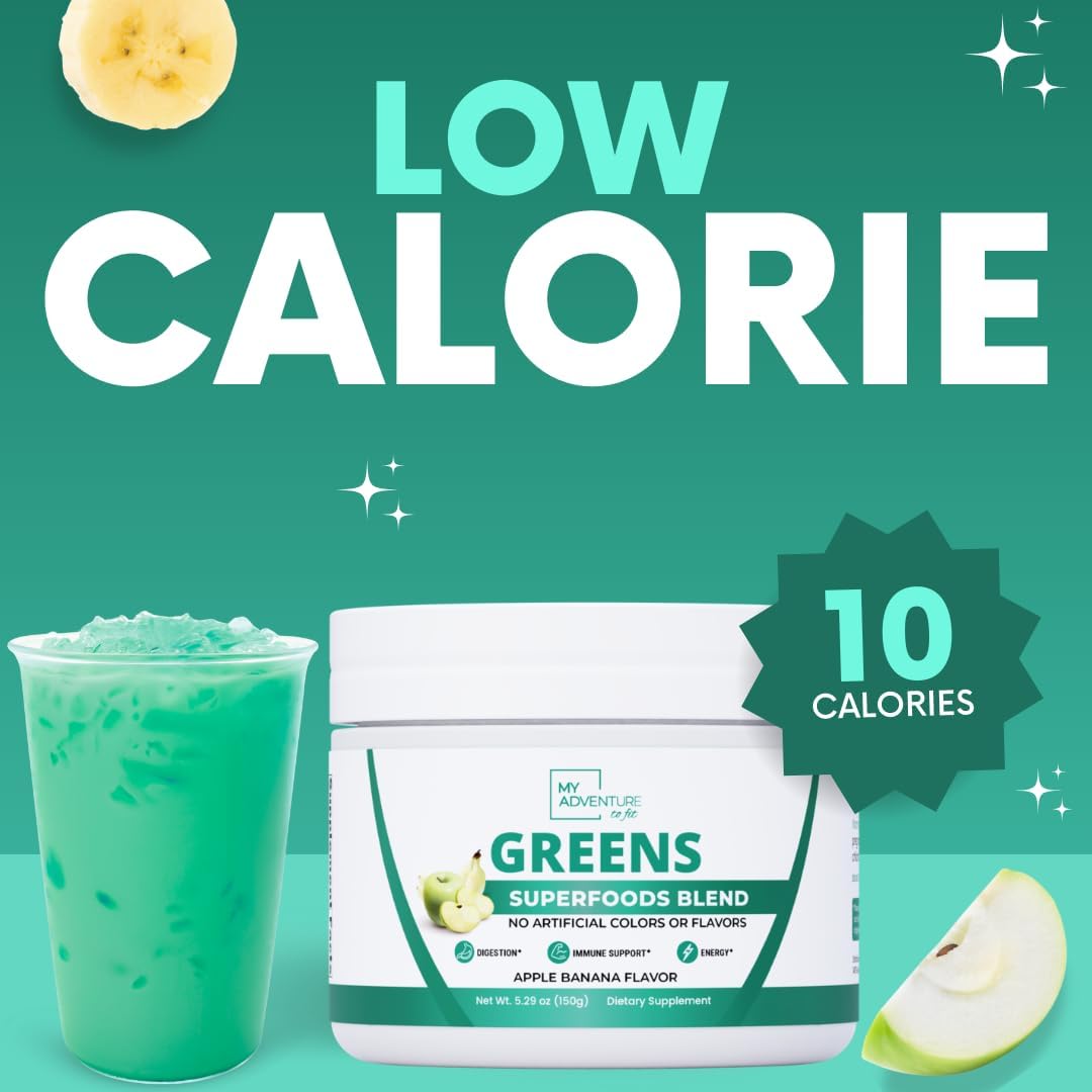 Apple Banana Flavored Green Superfood Powder for Digestion & Immune Support - Keto Friendly Greens Blend Supplement for Gut Health