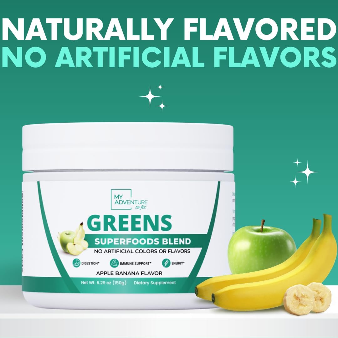 Apple Banana Flavored Green Superfood Powder for Digestion & Immune Support - Keto Friendly Greens Blend Supplement for Gut Health