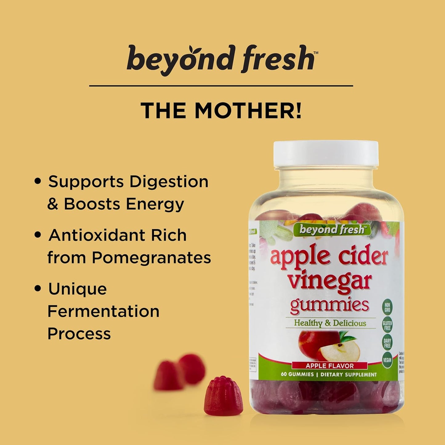Apple Cider Vinegar Gummies for Digestion, Water Balance, and Energy Boost - Vegan, Dairy Free, Gluten Free - 90 Count