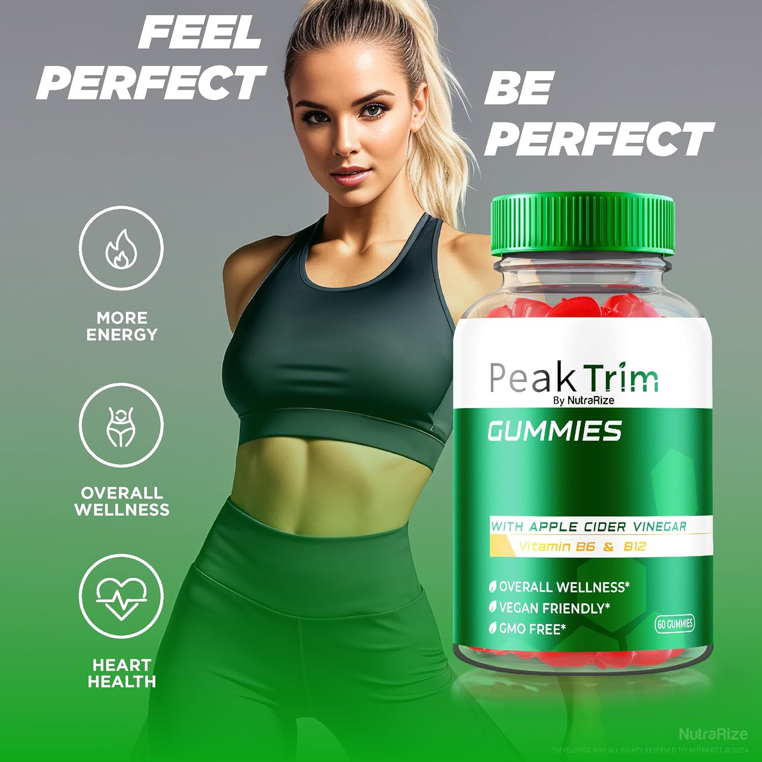 Apple Cider Vinegar Gummies for  Slimming Formula  - NutraRize PeakTrim Keto ACV Gummies - All Natural 1000MG Supplement to Support Fitness Goals - 60 Gummies