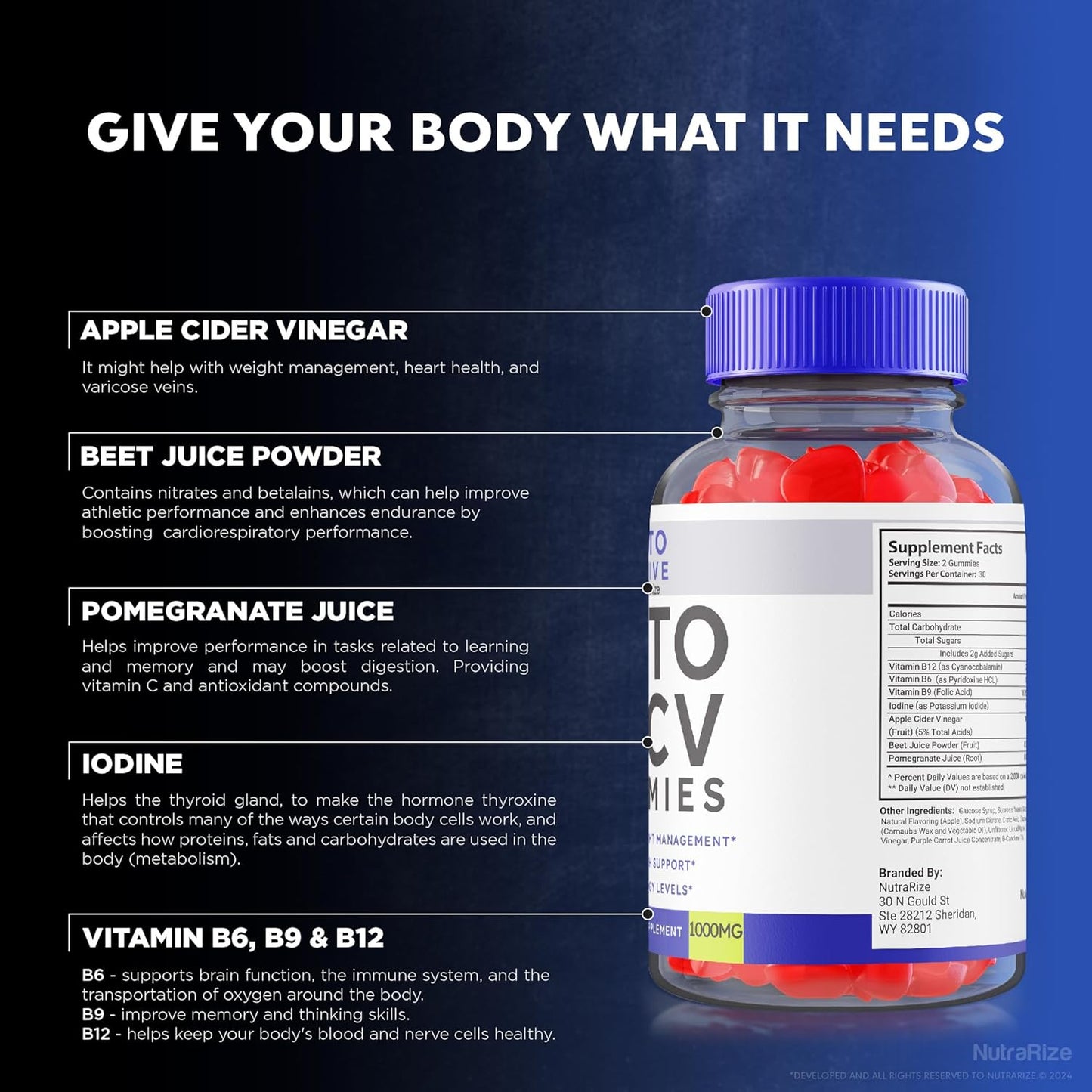 Apple Cider Vinegar Gummies for  Slimming Formula  - NutraRize Keto Plus ACV Supplement (60 Gummies)