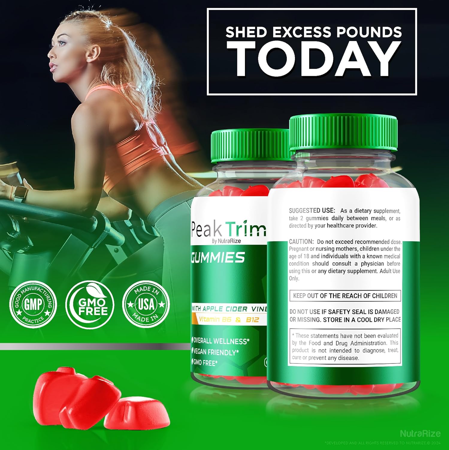 Apple Cider Vinegar Gummies for  Slimming Formula  - NutraRize PeakTrim Keto ACV Gummies - All Natural 1000MG Supplement to Support Fitness Goals - 60 Gummies