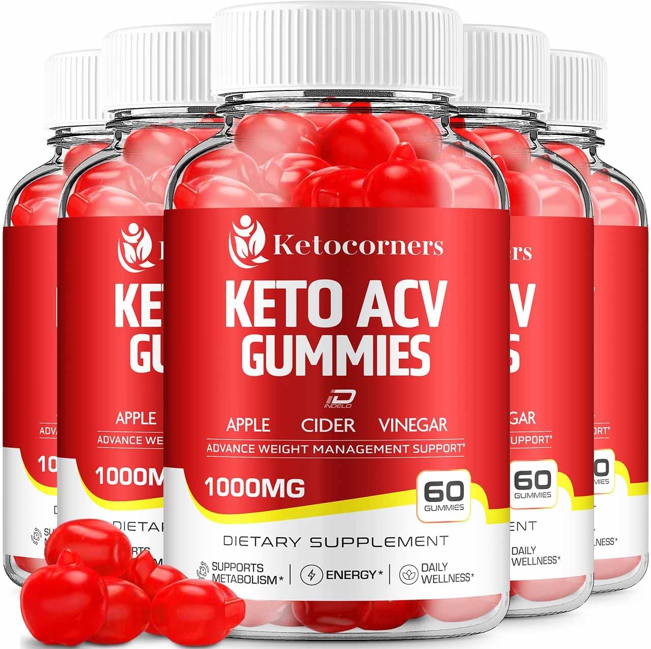 Apple Cider Vinegar Gummies Supplement with Vitamin B12 - 1000MG ACV Gummies for Keto Diet (5 Pack - 300 Gummies)