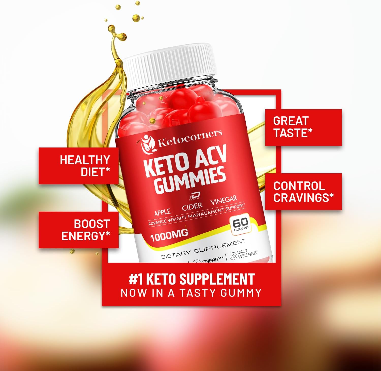 Apple Cider Vinegar Gummies Supplement with Vitamin B12 - 1000MG ACV Gummies for Keto Diet (5 Pack - 300 Gummies)