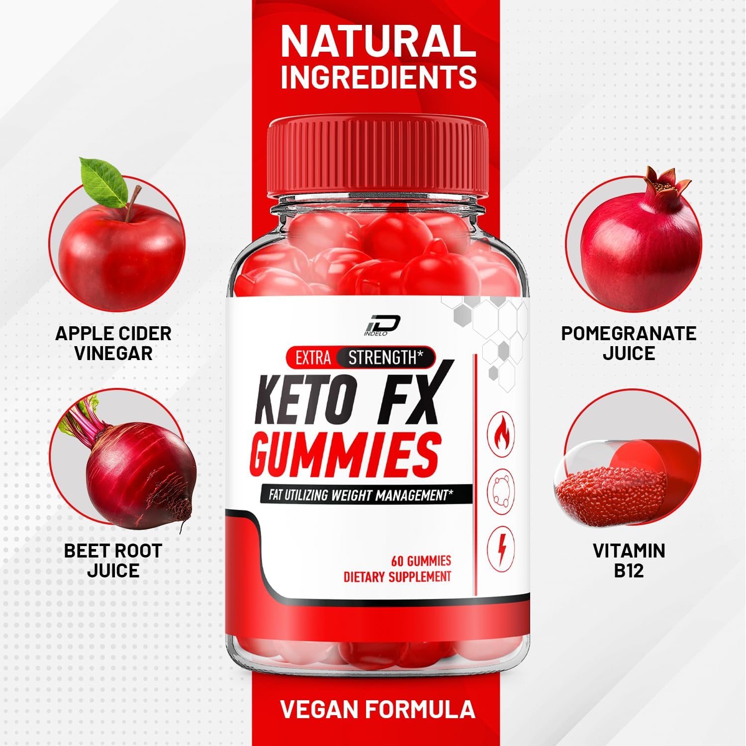 Apple Cider Vinegar Keto Gummies - Indelo Keto FX Supplement with Vitamin B12, 1000MG ACV Gummies, FX Keto Gummies (2 Pack)