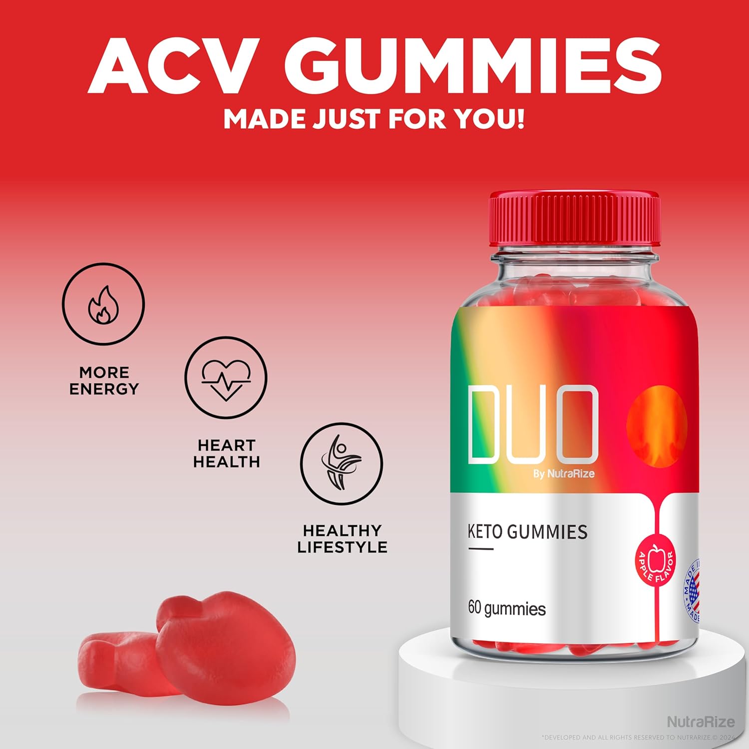 Apple Cider Vinegar + Keto Gummies for  Slimming Formula  - NutraRize Duo Keto ACV Gummies 2000mg - Natural ACV Formula - 60 Count