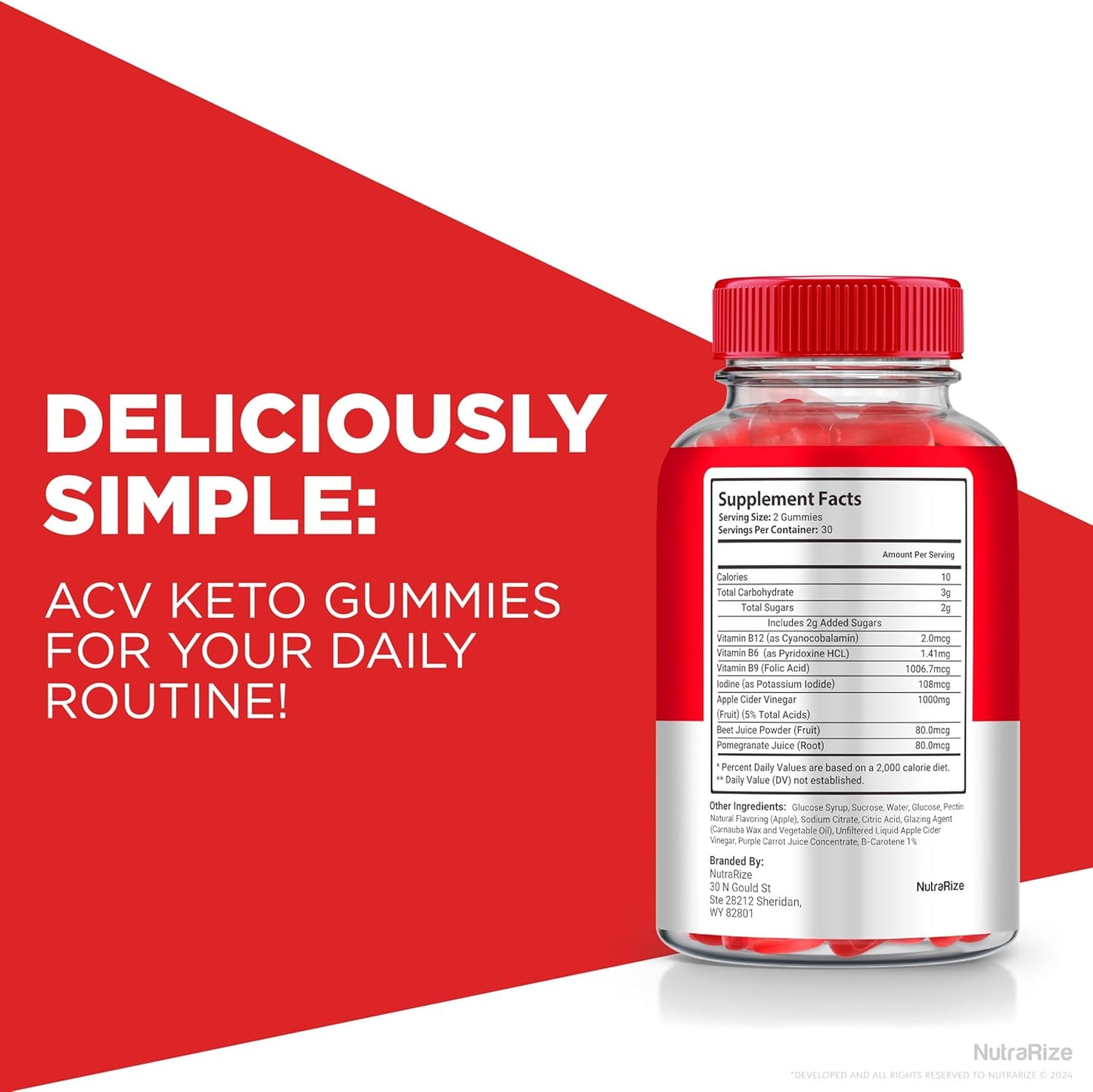 Apple Cider Vinegar + Keto Gummies for  Slimming Formula  - NutraRize Duo Keto ACV Gummies 2000mg - Natural ACV Formula - 60 Count