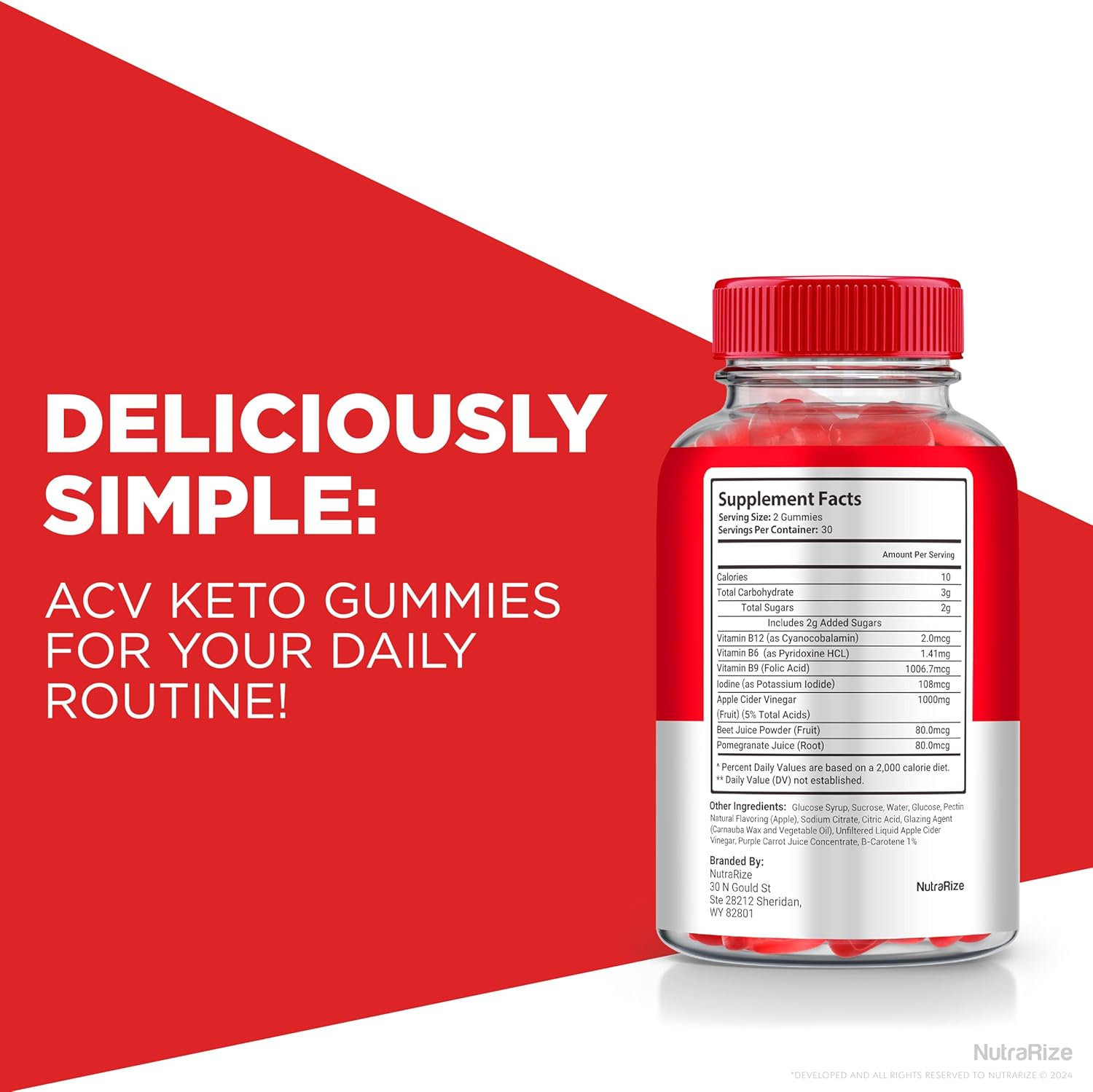 Apple Cider Vinegar + Keto Gummies for  Slimming Formula  - NutraRize Duo Keto ACV Gummies 2000mg - Natural ACV Formula - 60 Count