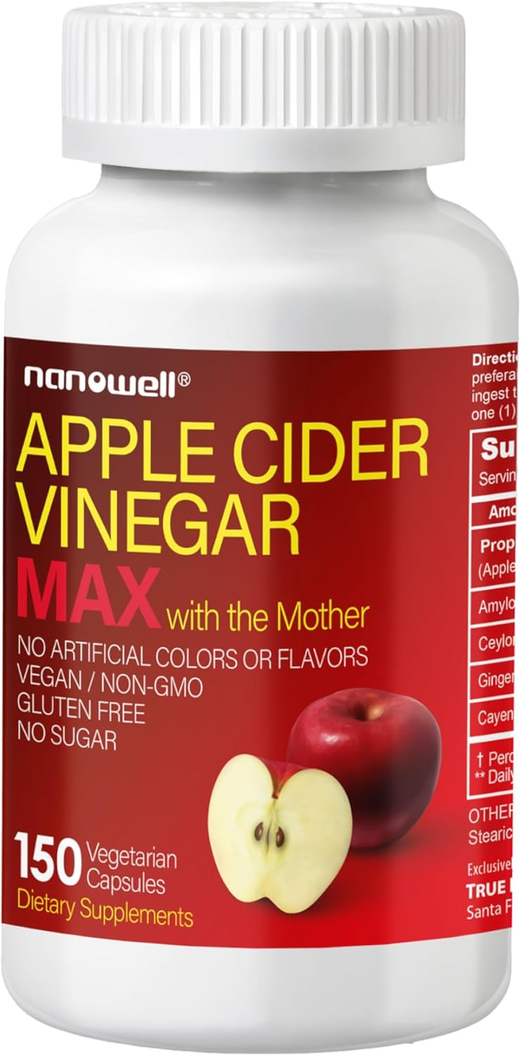 Apple Cider Vinegar Max Capsules with Mother - Detox & Wellness Supplement - 1800mg Proprietary Blend with Ceylon Cinnamon, Ginger & Cayenne - 150ct, 50 Day Supply