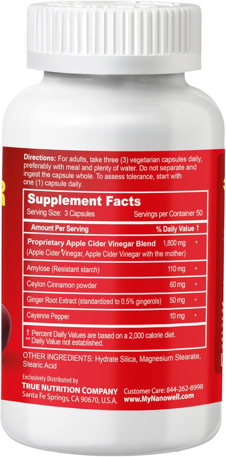 Apple Cider Vinegar Max Capsules with Mother - Detox & Wellness Supplement - 1800mg Proprietary Blend with Ceylon Cinnamon, Ginger & Cayenne - 150ct, 50 Day Supply